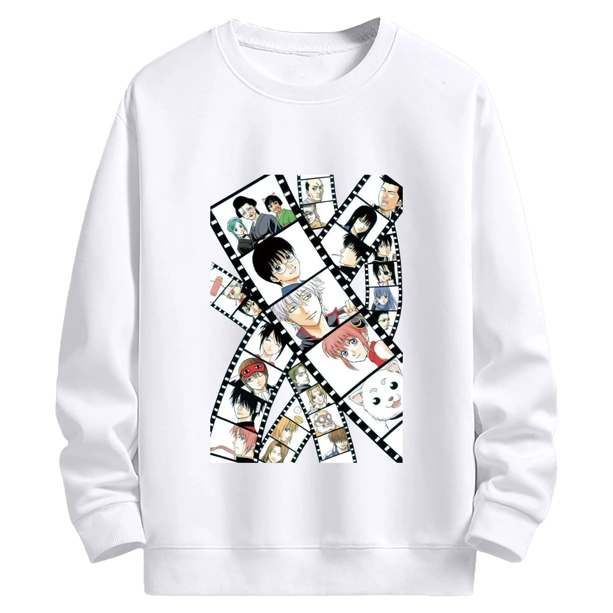 銀魂 記憶キャラクターをフィルムに残す - 高品質 クルーネック スウェット ・ コットン59％ ポリエステル41％ ・ ユニセックス 長袖 トレーナー ・ カジュアル デイリー スポーツ 散歩用