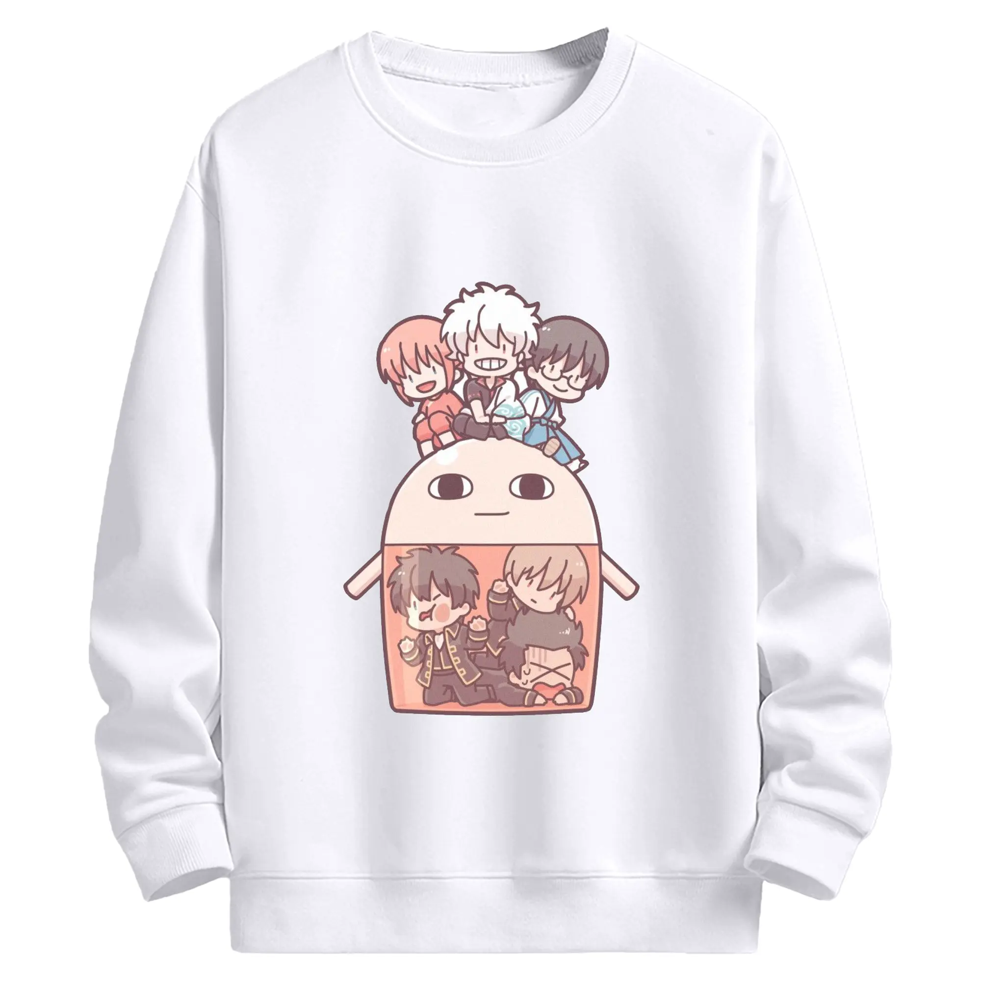 银魂 ほっこり銀魂タイム - 高品質 クルーネック スウェット ・ コットン59％ ポリエステル41％ ・ ユニセックス 長袖 トレーナー ・ カジュアル デイリー スポーツ 散歩用