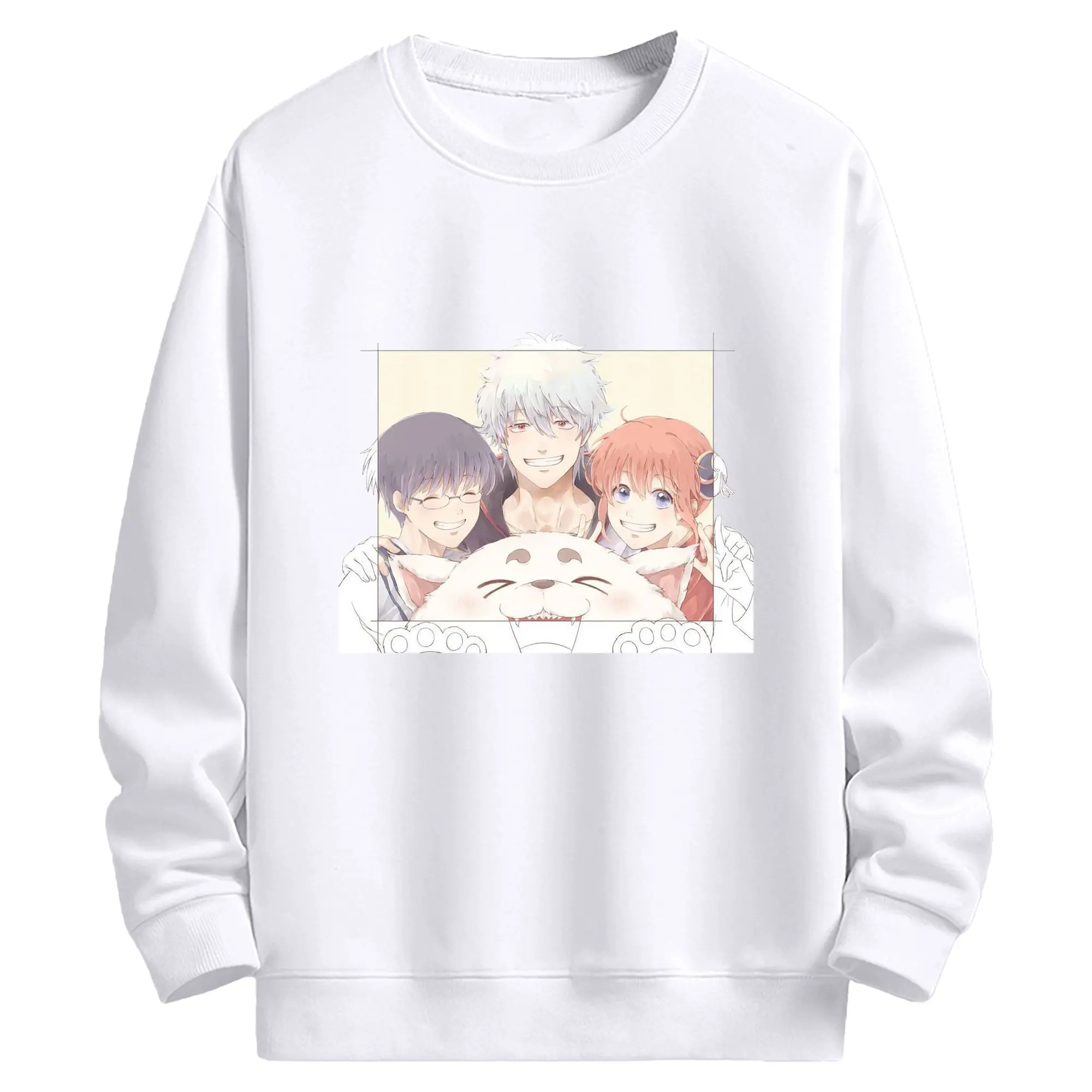 银魂 定春 ほっこり銀魂タイム - 高品質 クルーネック スウェット ・ コットン59％ ポリエステル41％ ・ ユニセックス 長袖 トレーナー ・ カジュアル デイリー スポーツ 散歩用