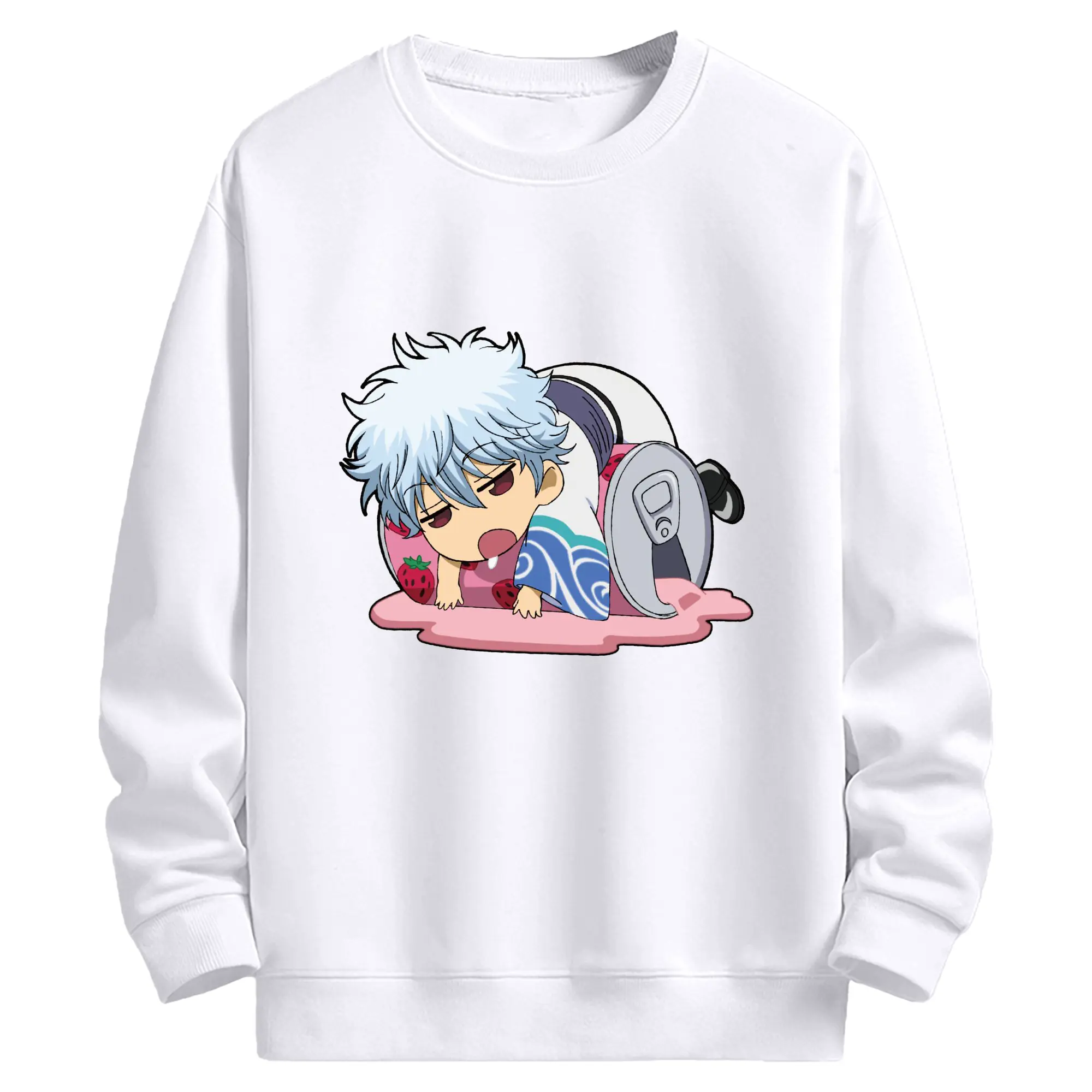 银魂 銀時のドリンクタイム - 高品質 クルーネック スウェット ・ コットン59％ ポリエステル41％ ・ ユニセックス 長袖 トレーナー ・ カジュアル デイリー スポーツ 散歩用