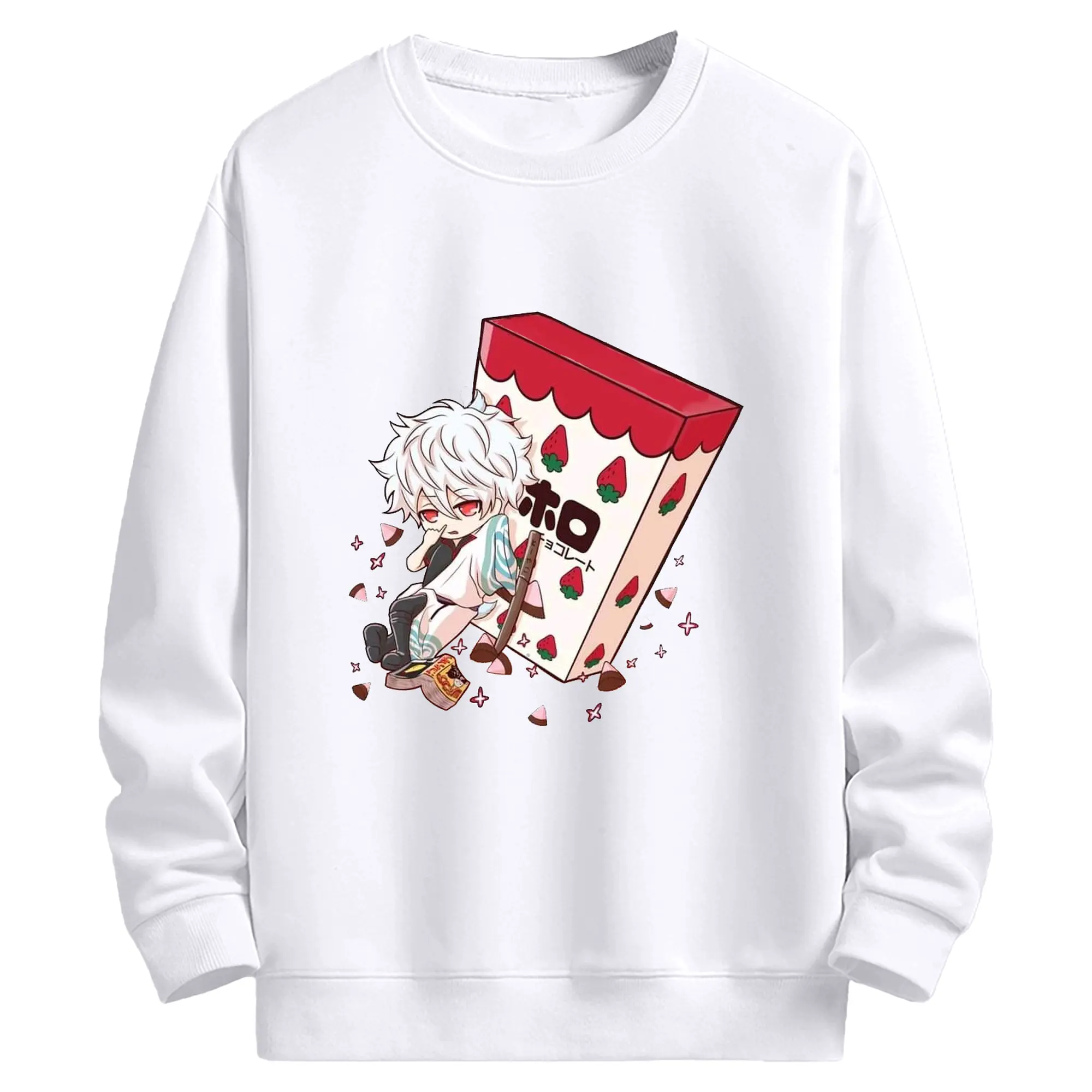 银魂 銀時おやつタイム - 高品質 クルーネック スウェット ・ コットン59％ ポリエステル41％ ・ ユニセックス 長袖 トレーナー ・ カジュアル デイリー スポーツ 散歩用