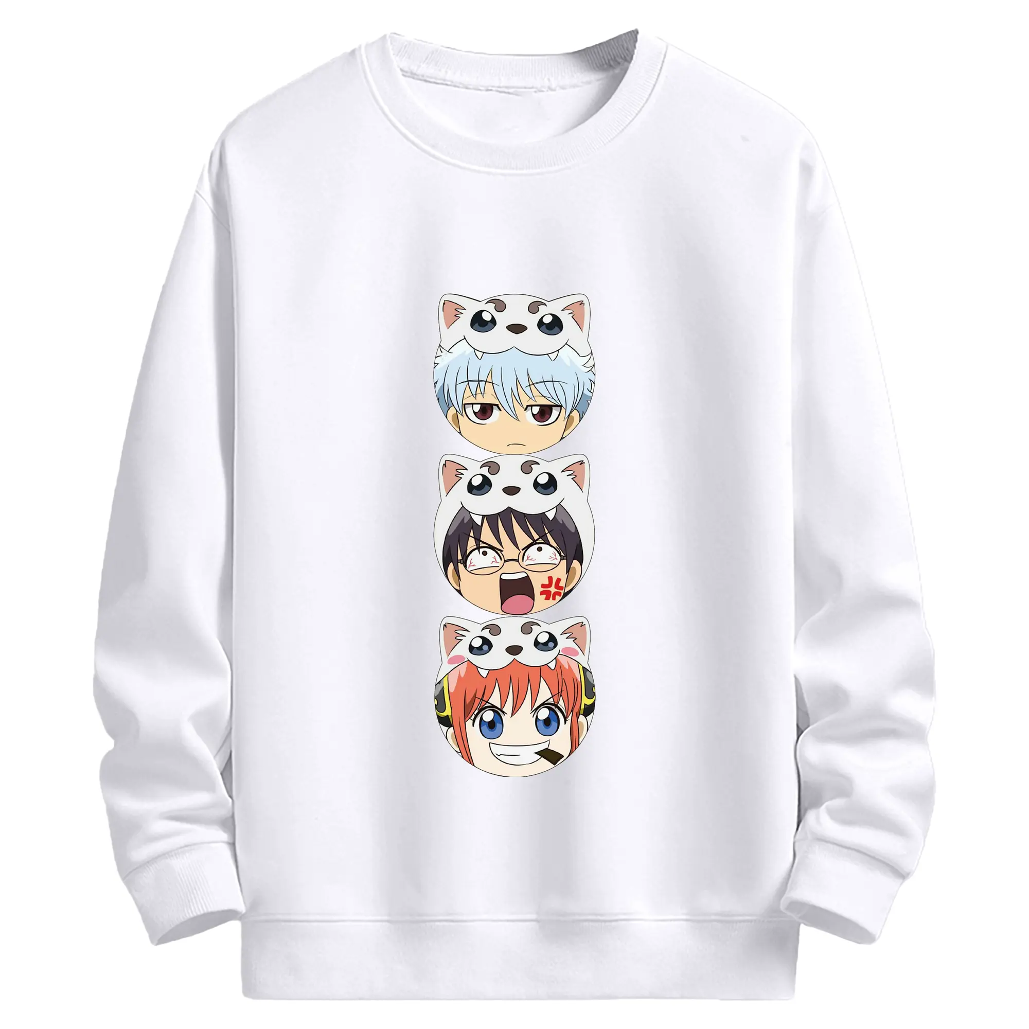 银魂  銀時定春神楽カワイイ日記 - 高品質 クルーネック スウェット ・ コットン59％ ポリエステル41％ ・ ユニセックス 長袖 トレーナー ・ カジュアル デイリー スポーツ 散歩用