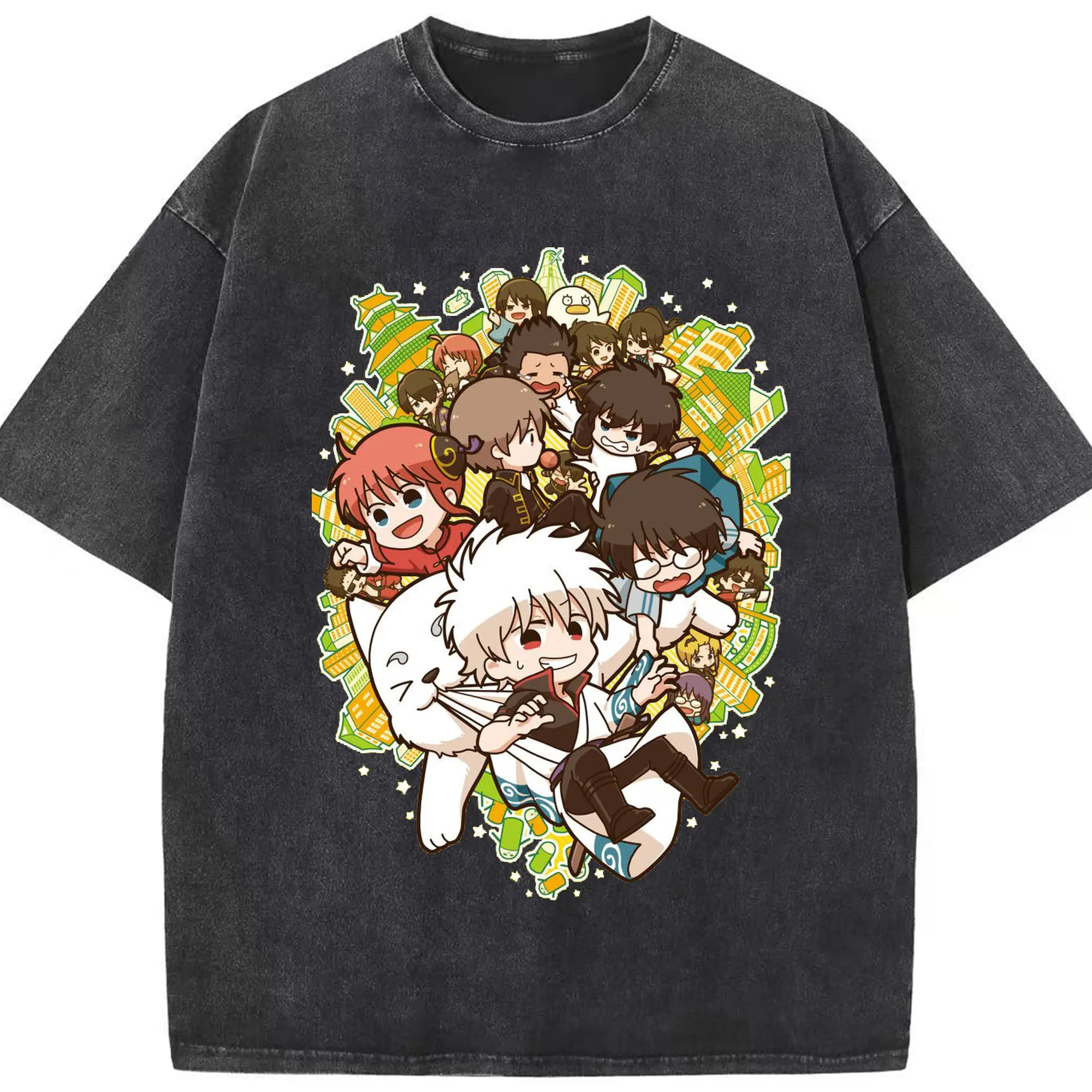 银魂 銀時スムージ夏限定 - 綿100％ ヴィンテージ風 半袖Tシャツ ・ フロントプリント ・ 柔らか肌触り ・ 通気性 快適 ・ スポーツ カジュアル 外出用