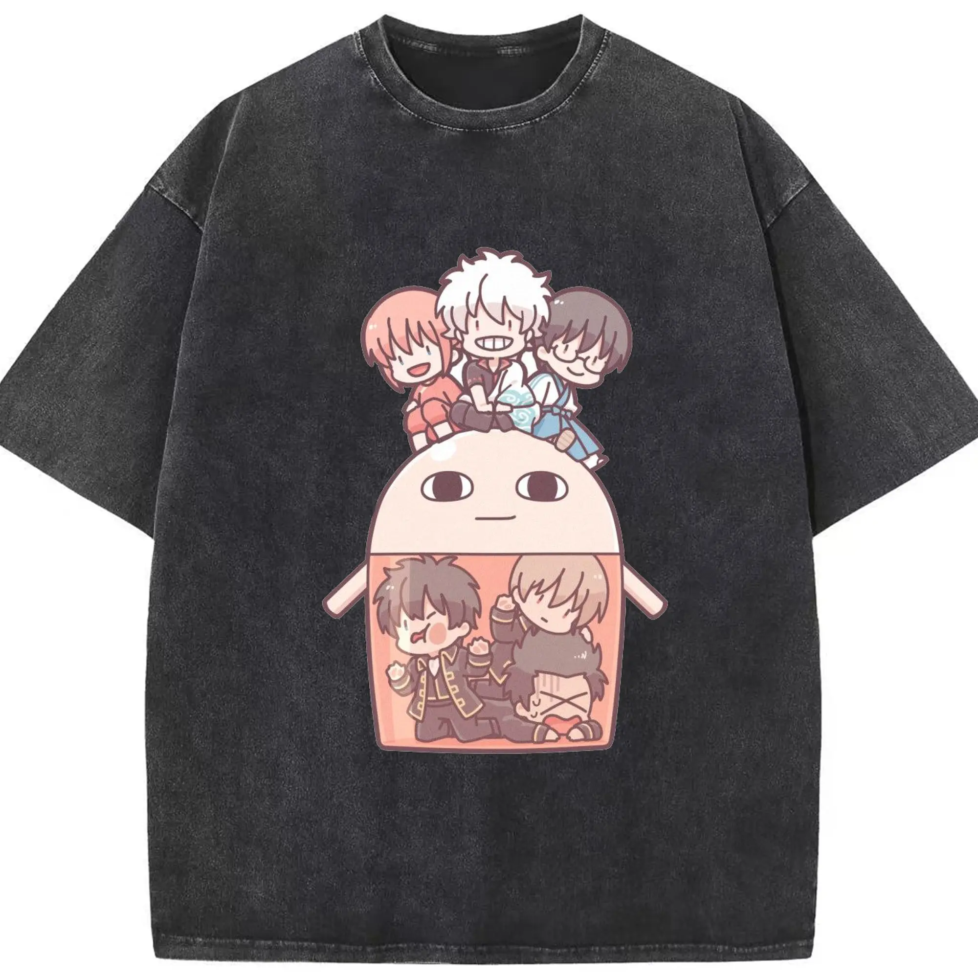 银魂 ほっこり銀魂タイム - 綿100％ ヴィンテージ風 半袖Tシャツ ・ フロントプリント ・ 柔らか肌触り ・ 通気性 快適 ・ スポーツ カジュアル 外出用