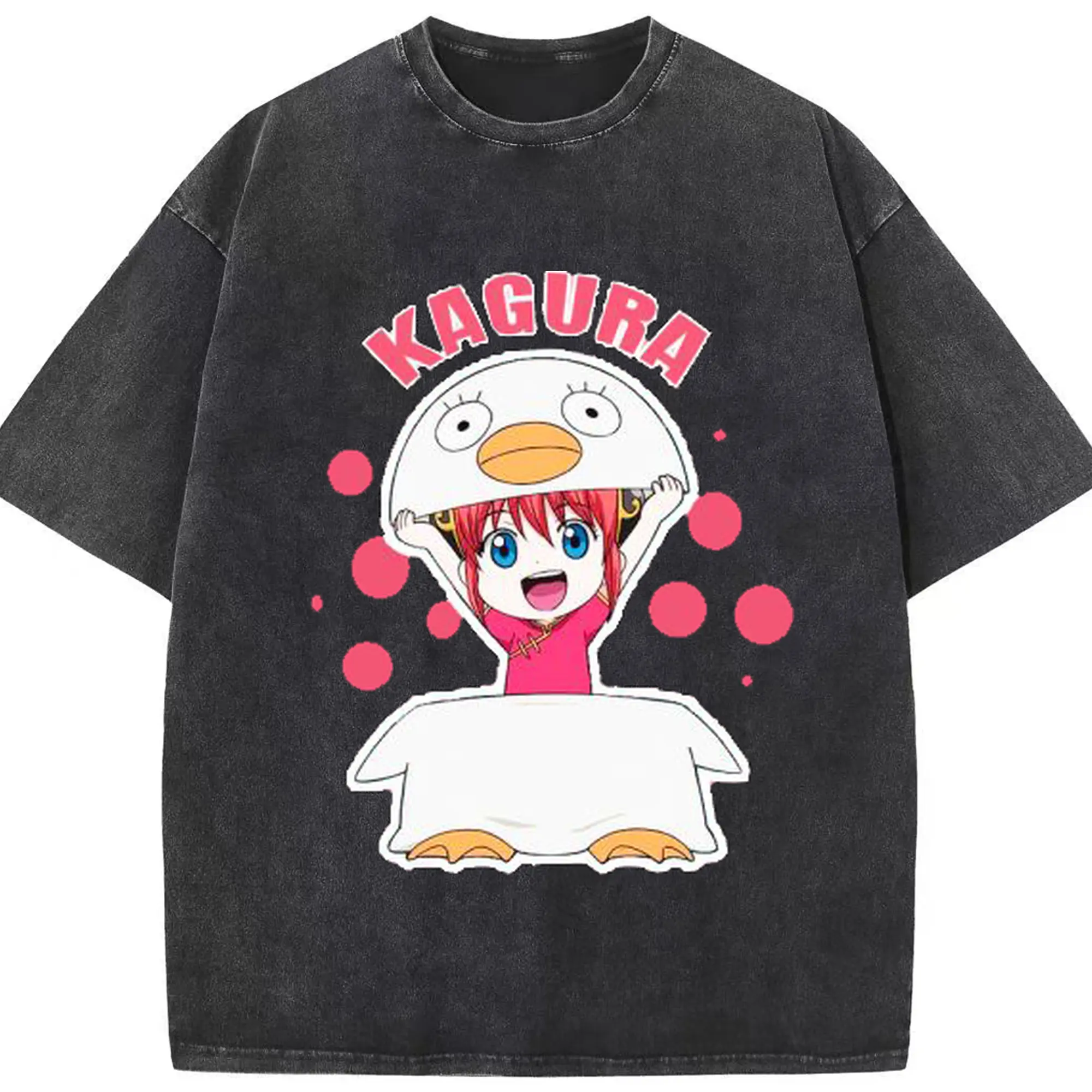 银魂 エリザベス神楽カワイイ日記 - 綿100％ ヴィンテージ風 半袖Tシャツ ・ フロントプリント ・ 柔らか肌触り ・ 通気性 快適 ・ スポーツ カジュアル 外出用