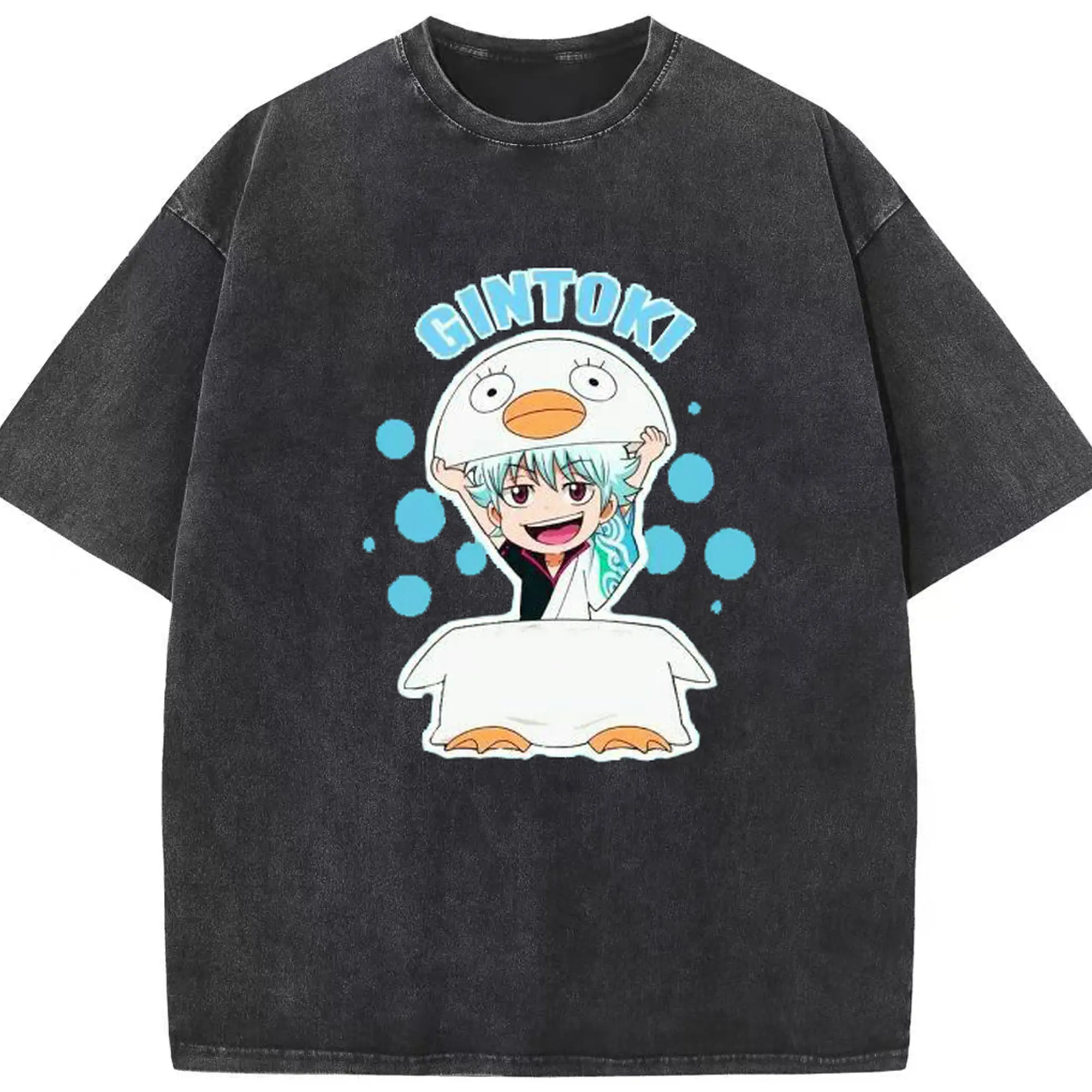 银魂エリザベス もふもふ銀時 - 綿100％ ヴィンテージ風 半袖Tシャツ ・ フロントプリント ・ 柔らか肌触り ・ 通気性 快適 ・ スポーツ カジュアル 外出用