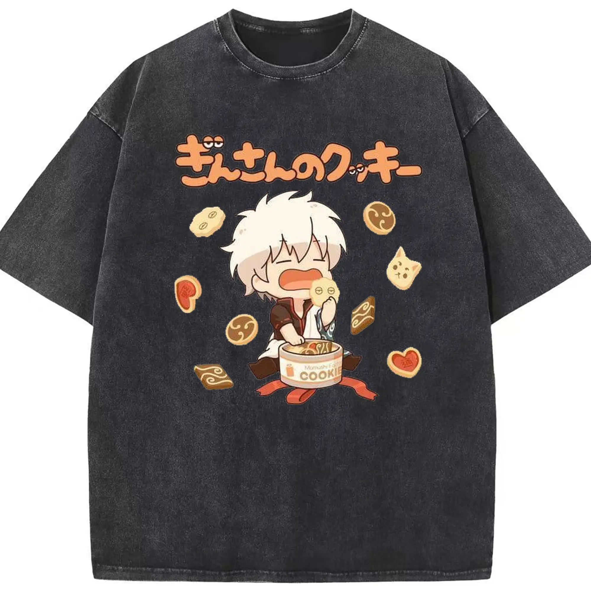 银魂 銀時おやつタイム - 綿100％ ヴィンテージ風 半袖Tシャツ ・ フロントプリント ・ 柔らか肌触り ・ 通気性 快適 ・ スポーツ カジュアル 外出用