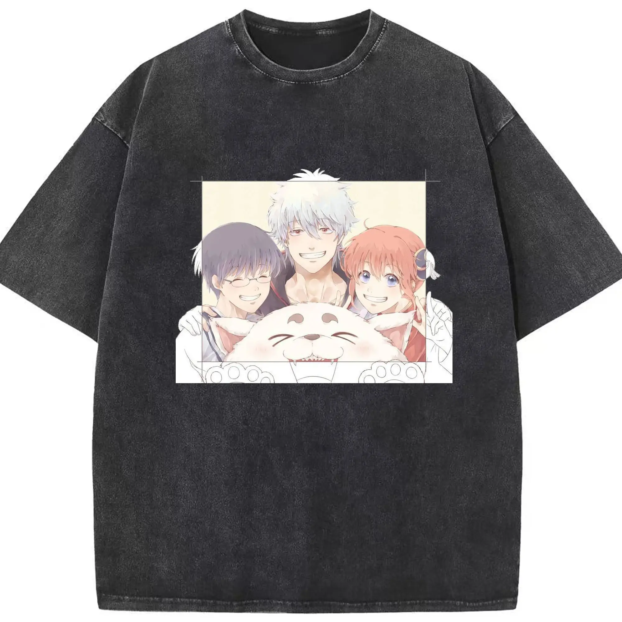 银魂 定春 ほっこり銀魂タイム - 綿100％ ヴィンテージ風 半袖Tシャツ ・ フロントプリント ・ 柔らか肌触り ・ 通気性 快適 ・ スポーツ カジュアル 外出用