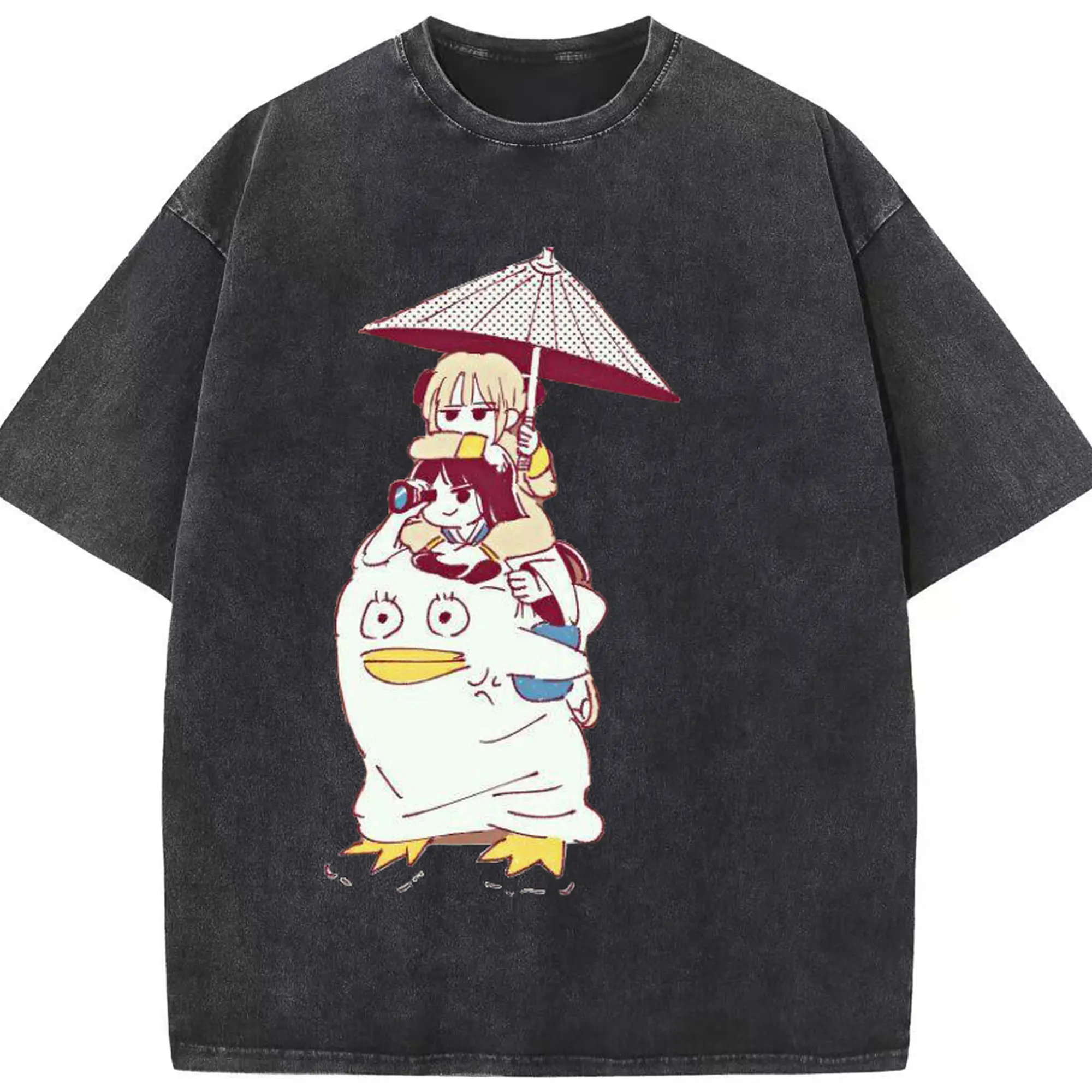 银魂 エリザベス - 綿100％ ヴィンテージ風 半袖Tシャツ ・ フロントプリント ・ 柔らか肌触り ・ 通気性 快適 ・ スポーツ カジュアル 外出用