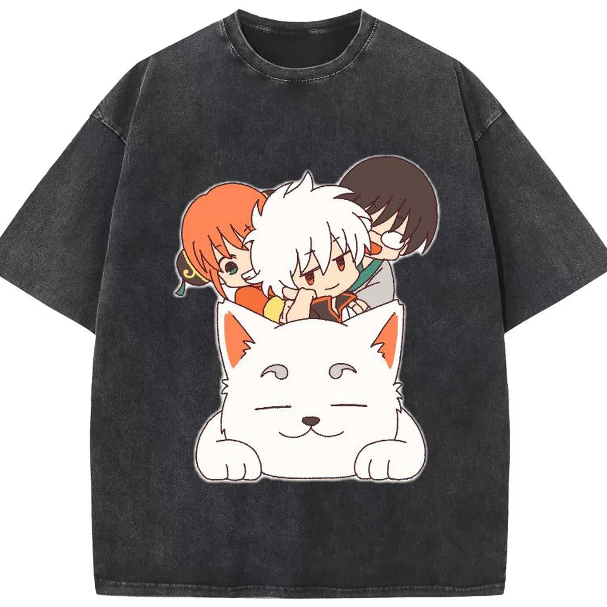 银魂 定春 ほっこり銀魂タイム - 綿100％ ヴィンテージ風 半袖Tシャツ ・ フロントプリント ・ 柔らか肌触り ・ 通気性 快適 ・ スポーツ カジュアル 外出用