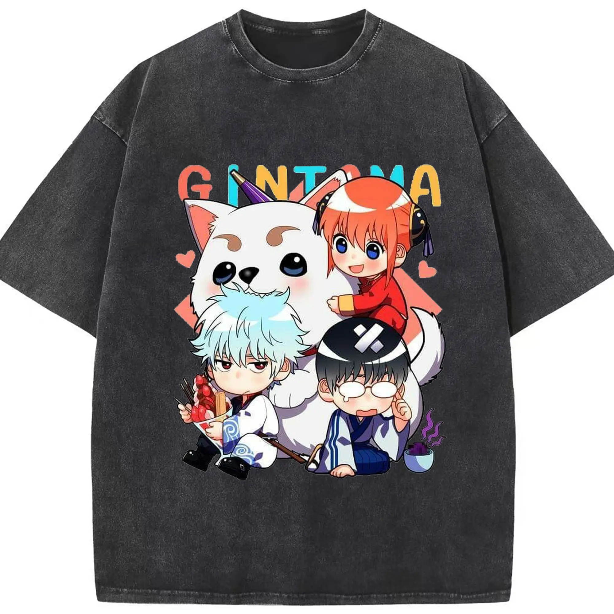 银魂 万事屋のもふもふ日記 - 綿100％ ヴィンテージ風 半袖Tシャツ ・ フロントプリント ・ 柔らか肌触り ・ 通気性 快適 ・ スポーツ カジュアル 外出用