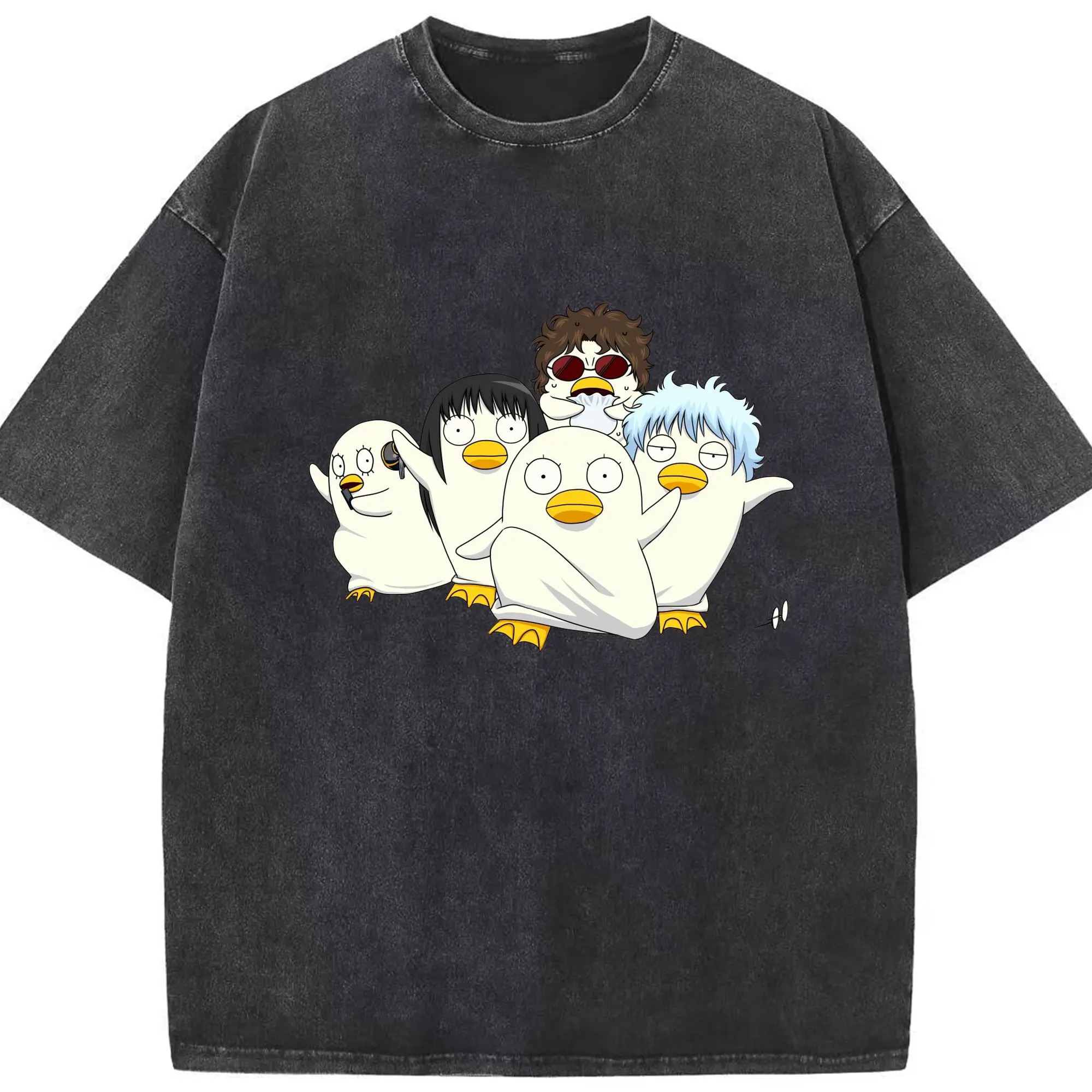 银魂 エリザベスみんなでぽかぽか - 綿100％ ヴィンテージ風 半袖Tシャツ ・ フロントプリント ・ 柔らか肌触り ・ 通気性 快適 ・ スポーツ カジュアル 外出用