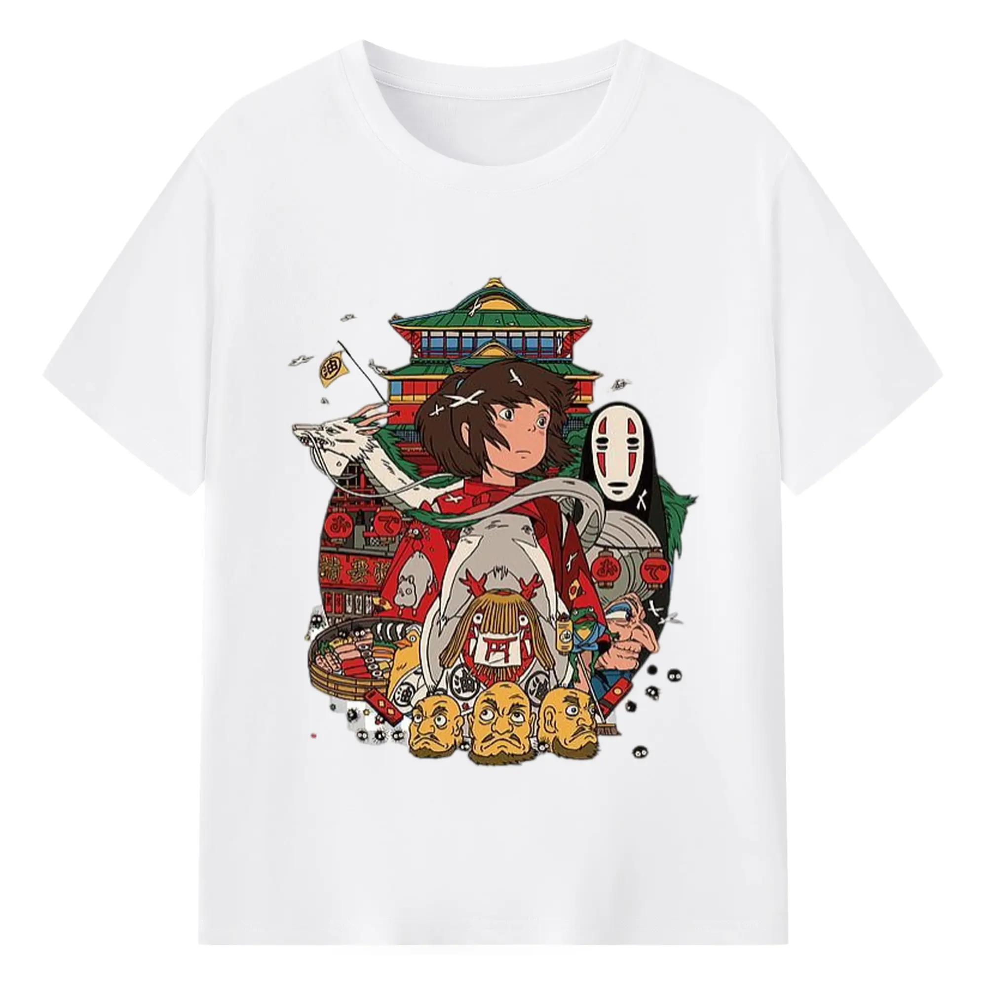 千と千尋の神隠し　神秘の世界 - 綿100％ 半袖Tシャツ ・ フロントプリント ・ 快適 通気性 ・ 日常使い 散歩 スポーツ用