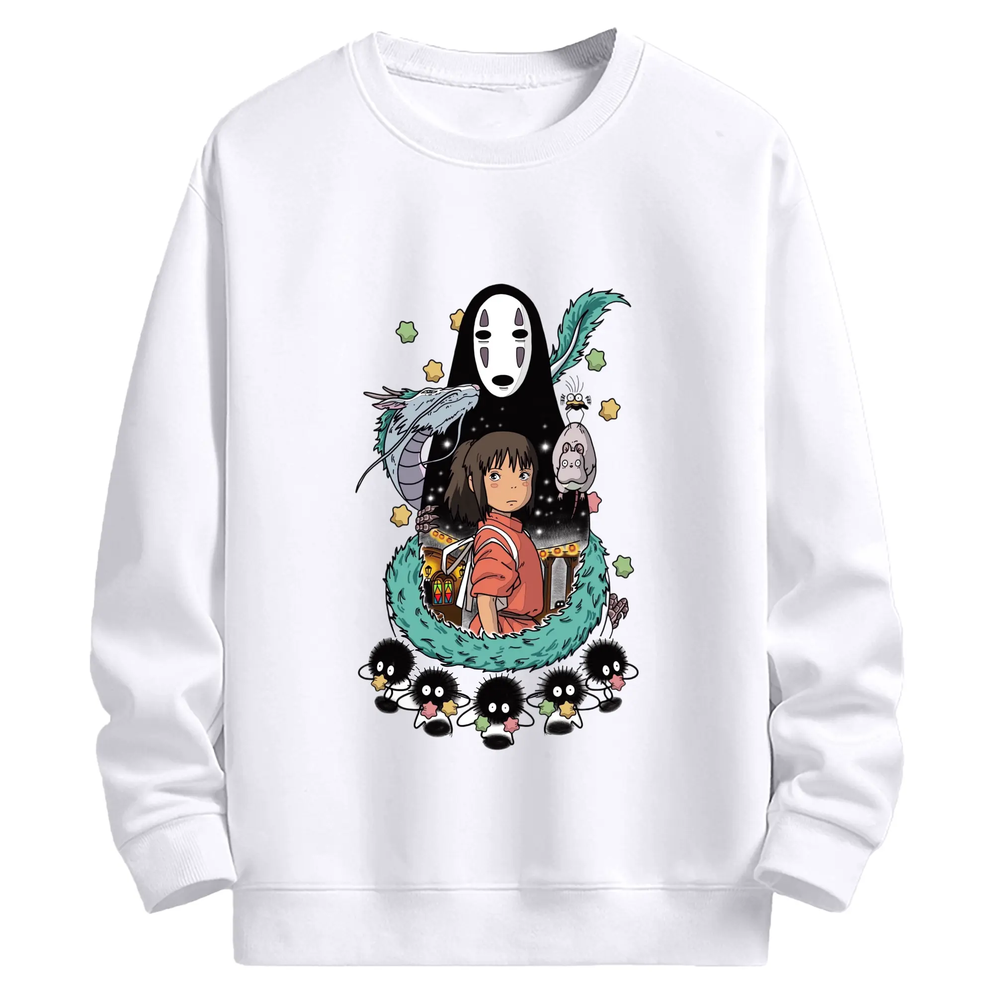 千と千尋の神隠し 千尋とカオナシ - 高品質 クルーネック スウェット ・ コットン59％ ポリエステル41％ ・ ユニセックス 長袖 トレーナー ・ カジュアル デイリー スポーツ 散歩用