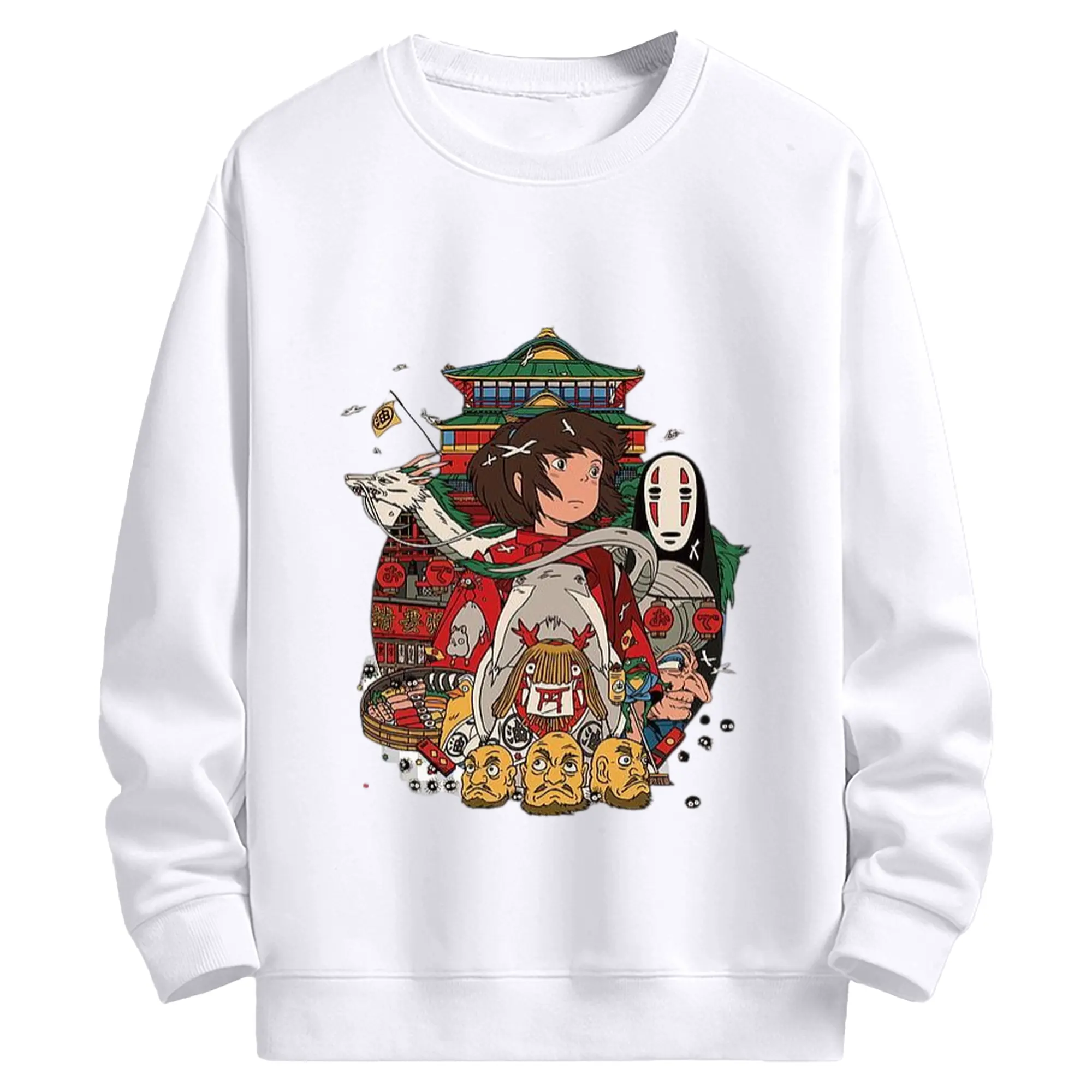 千と千尋の神隠し　神秘の世界 - 高品質 クルーネック スウェット ・ コットン59％ ポリエステル41％ ・ ユニセックス 長袖 トレーナー ・ カジュアル デイリー スポーツ 散歩用