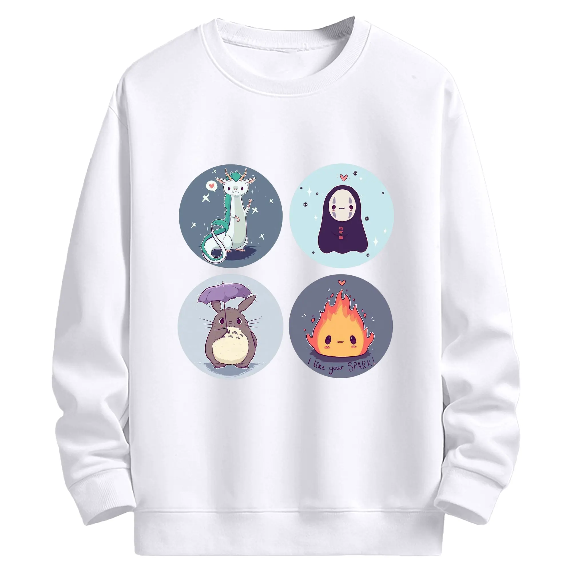 千と千尋の神隠し宮崎駿監督作品コラボ - 高品質 クルーネック スウェット ・ コットン59％ ポリエステル41％ ・ ユニセックス 長袖 トレーナー ・ カジュアル デイリー スポーツ 散歩用