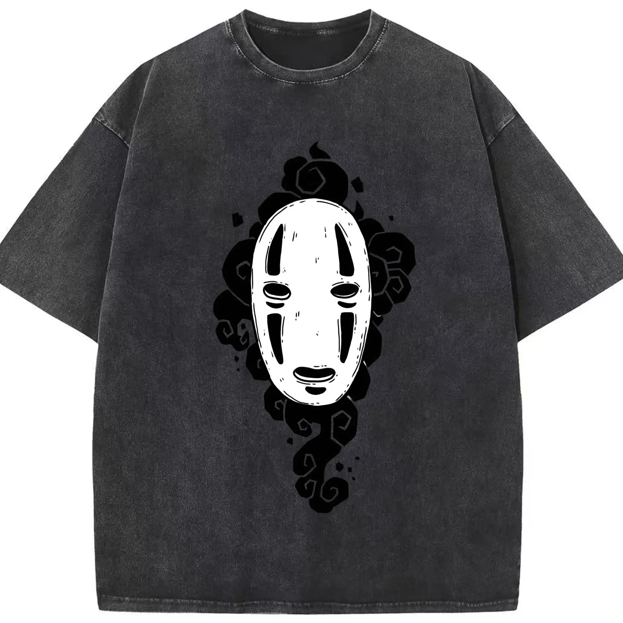 千と千尋の神隠し カオナシ - 綿100％ ヴィンテージ風 半袖Tシャツ ・ フロントプリント ・ 柔らか肌触り ・ 通気性 快適 ・ スポーツ カジュアル 外出用