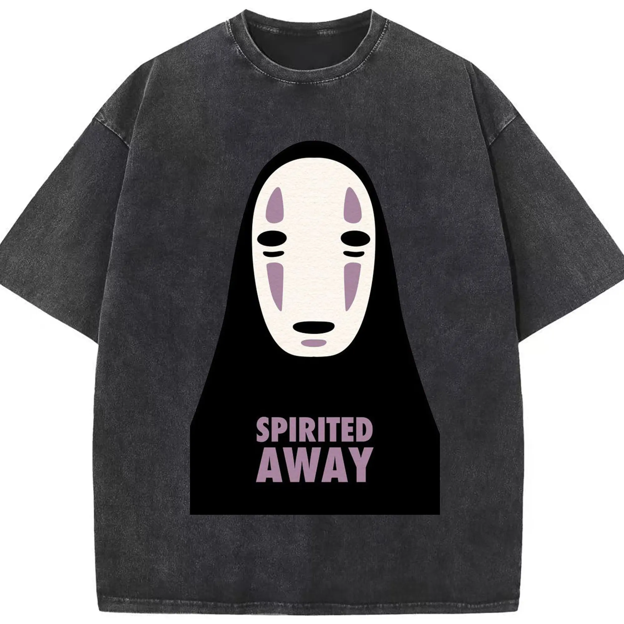 千と千尋の神隠し カオナシ - 綿100％ ヴィンテージ風 半袖Tシャツ ・ フロントプリント ・ 柔らか肌触り ・ 通気性 快適 ・ スポーツ カジュアル 外出用