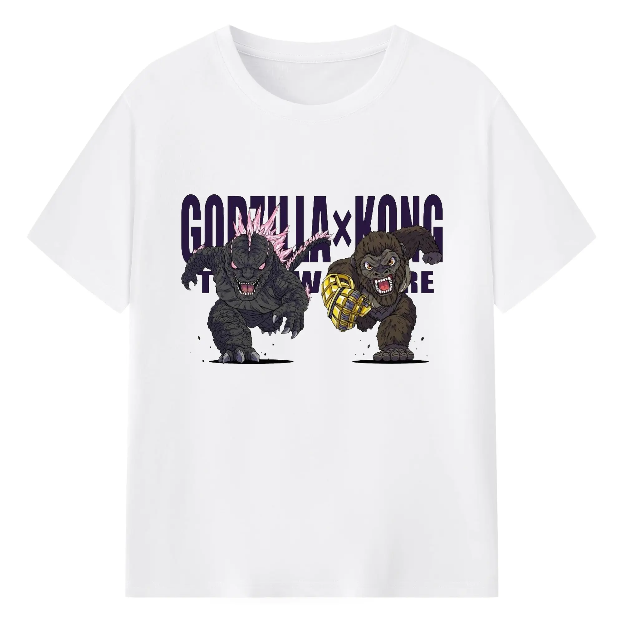 ゴジラ × コング 怪獣バトル - 綿100％ 半袖Tシャツ ・ フロントプリント ・ 快適 通気性 ・ 日常使い 散歩 スポーツ用