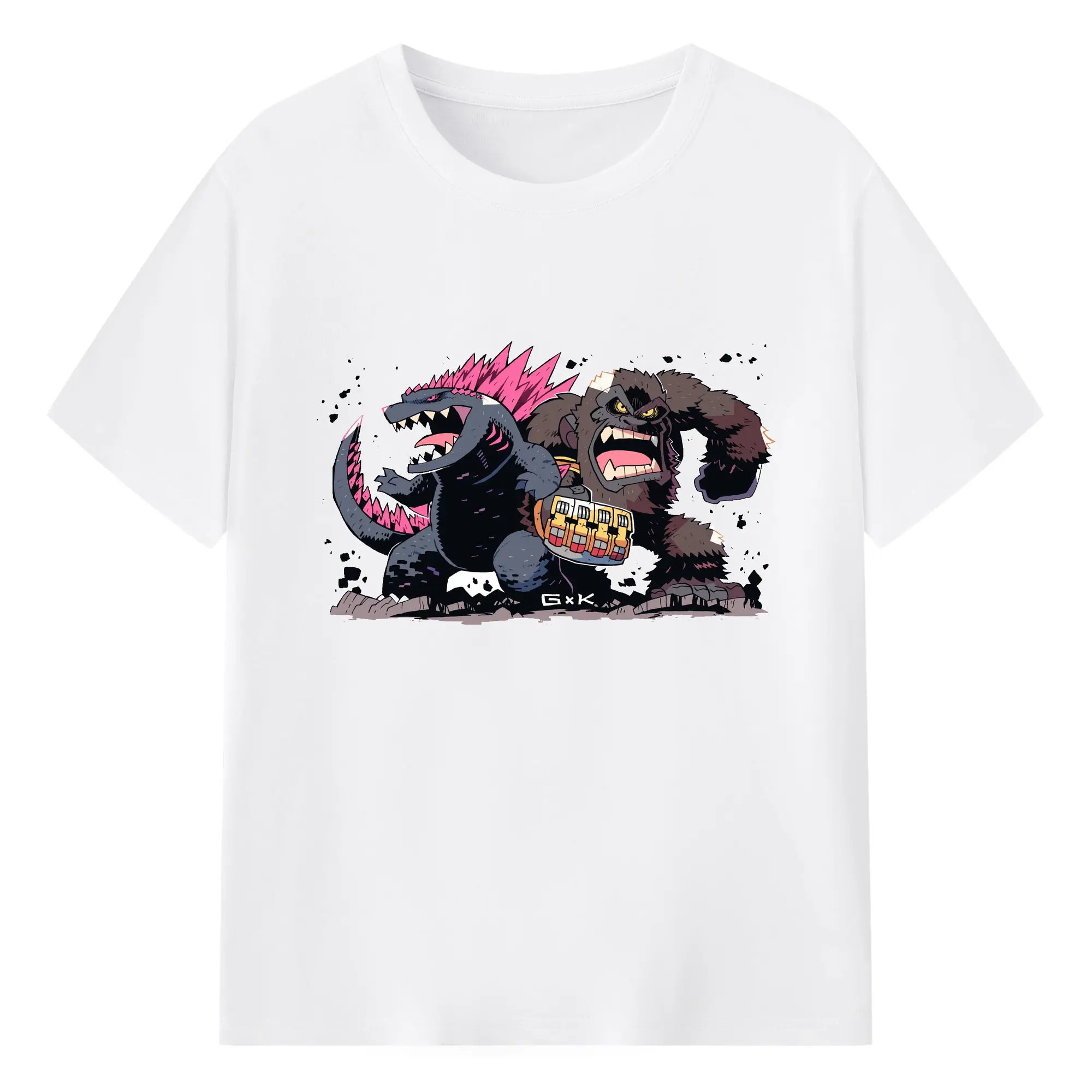 ゴジラ × コング 都市破壊 - 綿100％ 半袖Tシャツ ・ フロントプリント ・ 快適 通気性 ・ 日常使い 散歩 スポーツ用