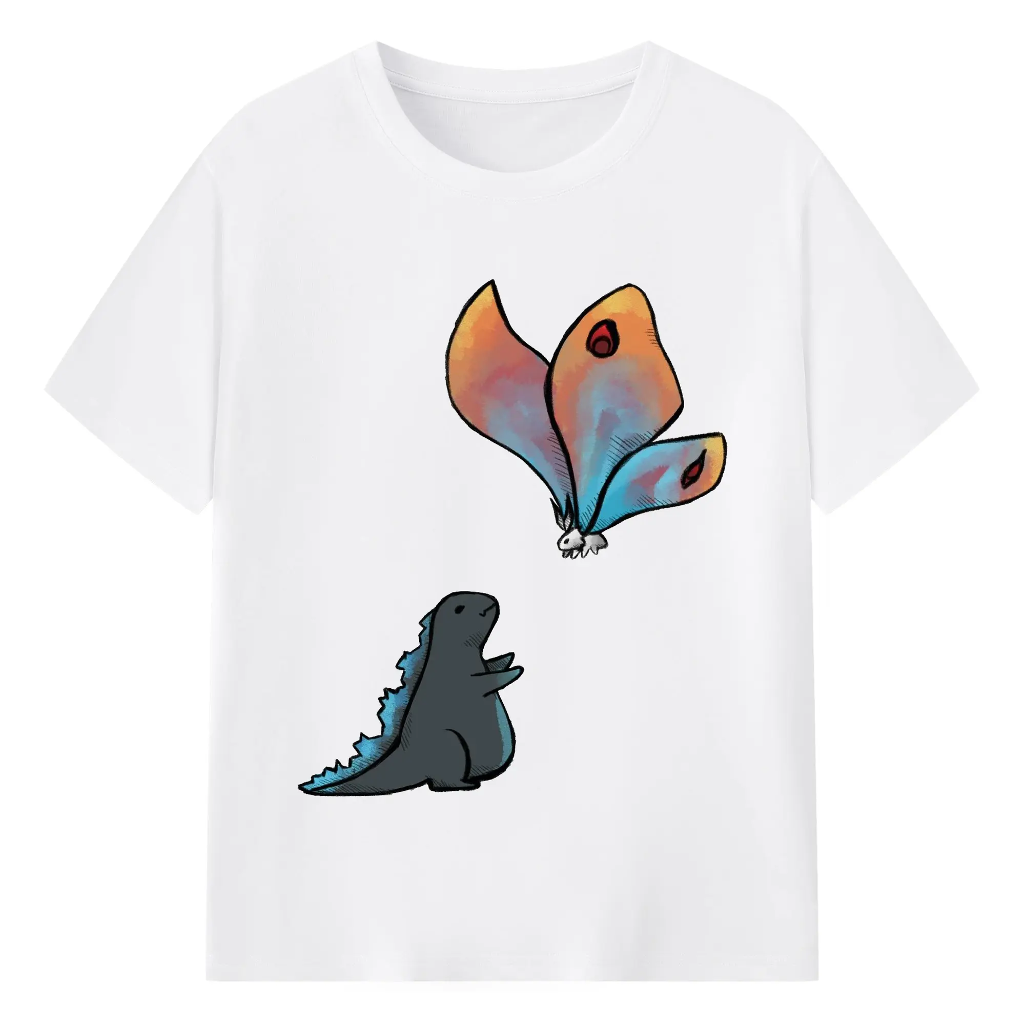 ゴジラとモスラ ゴジラの進化 ゴジラの足音 - 綿100％ 半袖Tシャツ ・ フロントプリント ・ 快適 通気性 ・ 日常使い 散歩 スポーツ用