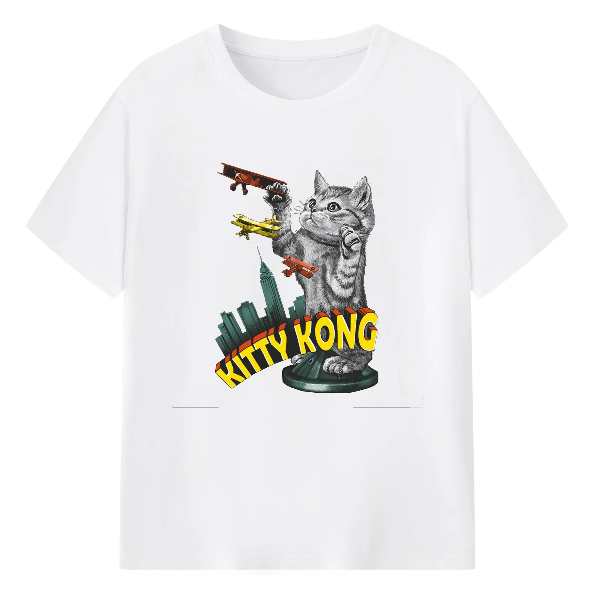 ゴジラ キャットジラ CATZILLA 怪獣ねこ - 綿100％ 半袖Tシャツ ・ フロントプリント ・ 快適 通気性 ・ 日常使い 散歩 スポーツ用