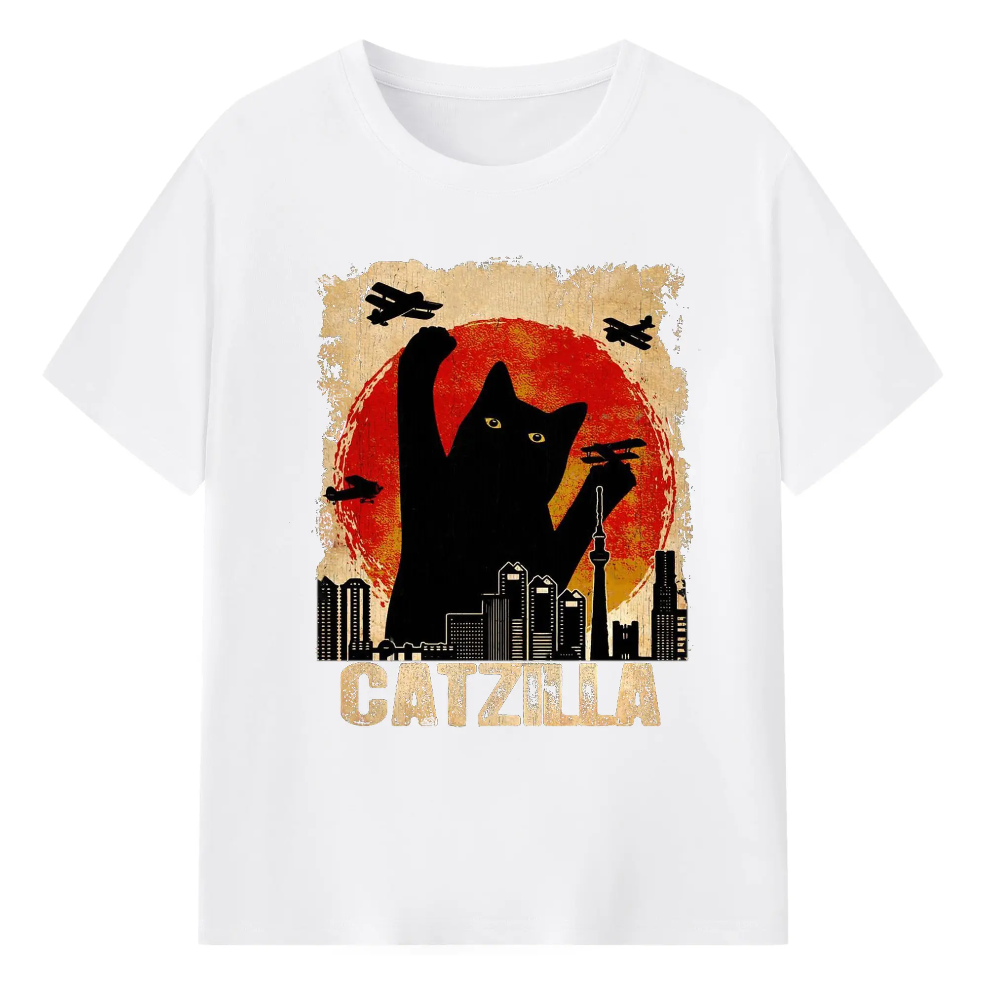 ゴジラ キャットジラ CATZILLA - 綿100％ 半袖Tシャツ ・ フロントプリント ・ 快適 通気性 ・ 日常使い 散歩 スポーツ用