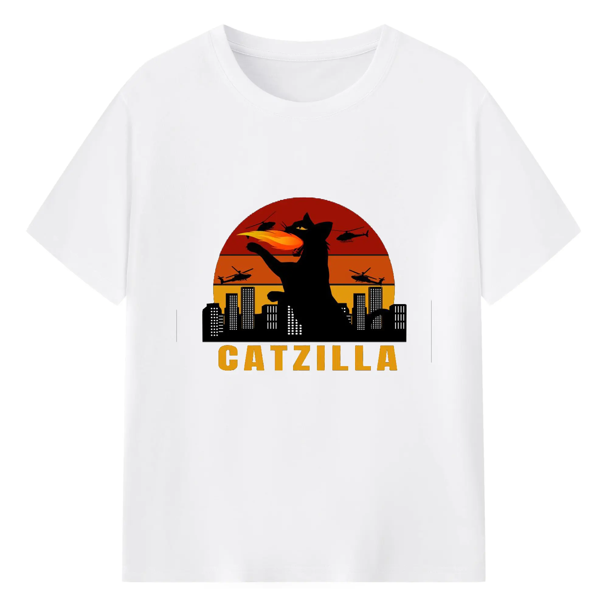 ゴジラ キャットジラ CATZILLA - 綿100％ 半袖Tシャツ ・ フロントプリント ・ 快適 通気性 ・ 日常使い 散歩 スポーツ用