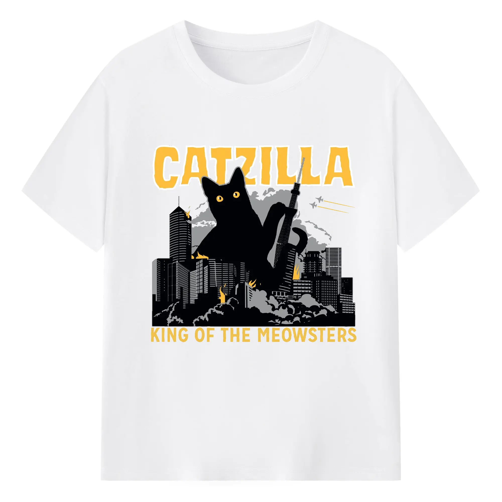 ゴジラ キャットジラ CATZILLA - 綿100％ 半袖Tシャツ ・ フロントプリント ・ 快適 通気性 ・ 日常使い 散歩 スポーツ用
