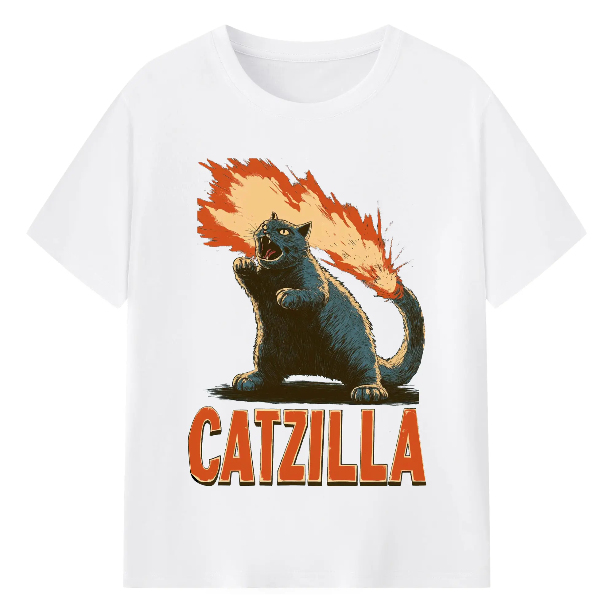 ゴジラ キャットジラ CATZILLA - 綿100％ 半袖Tシャツ ・ フロントプリント ・ 快適 通気性 ・ 日常使い 散歩 スポーツ用