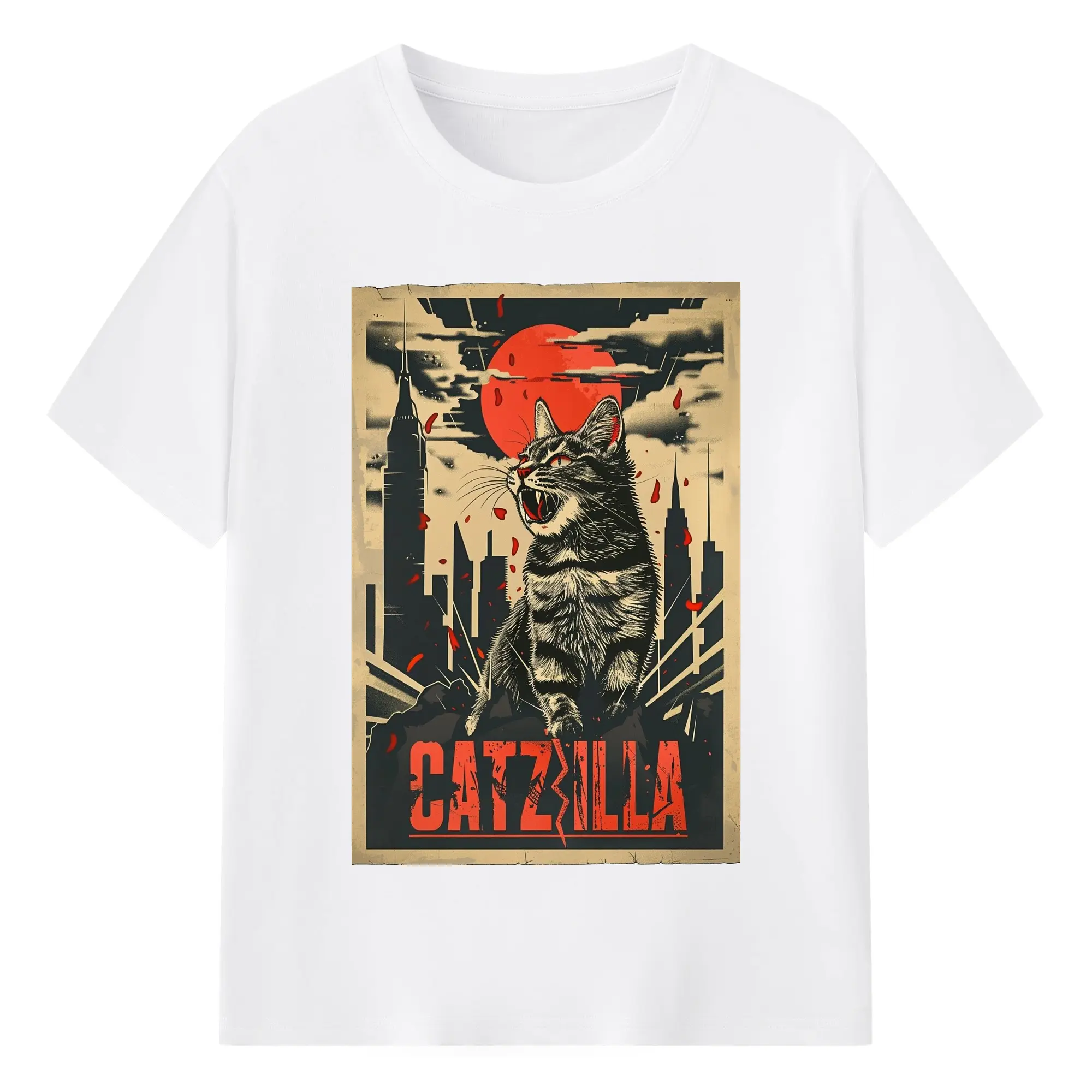 ゴジラ キャットジラ CATZILLA - 綿100％ 半袖Tシャツ ・ フロントプリント ・ 快適 通気性 ・ 日常使い 散歩 スポーツ用