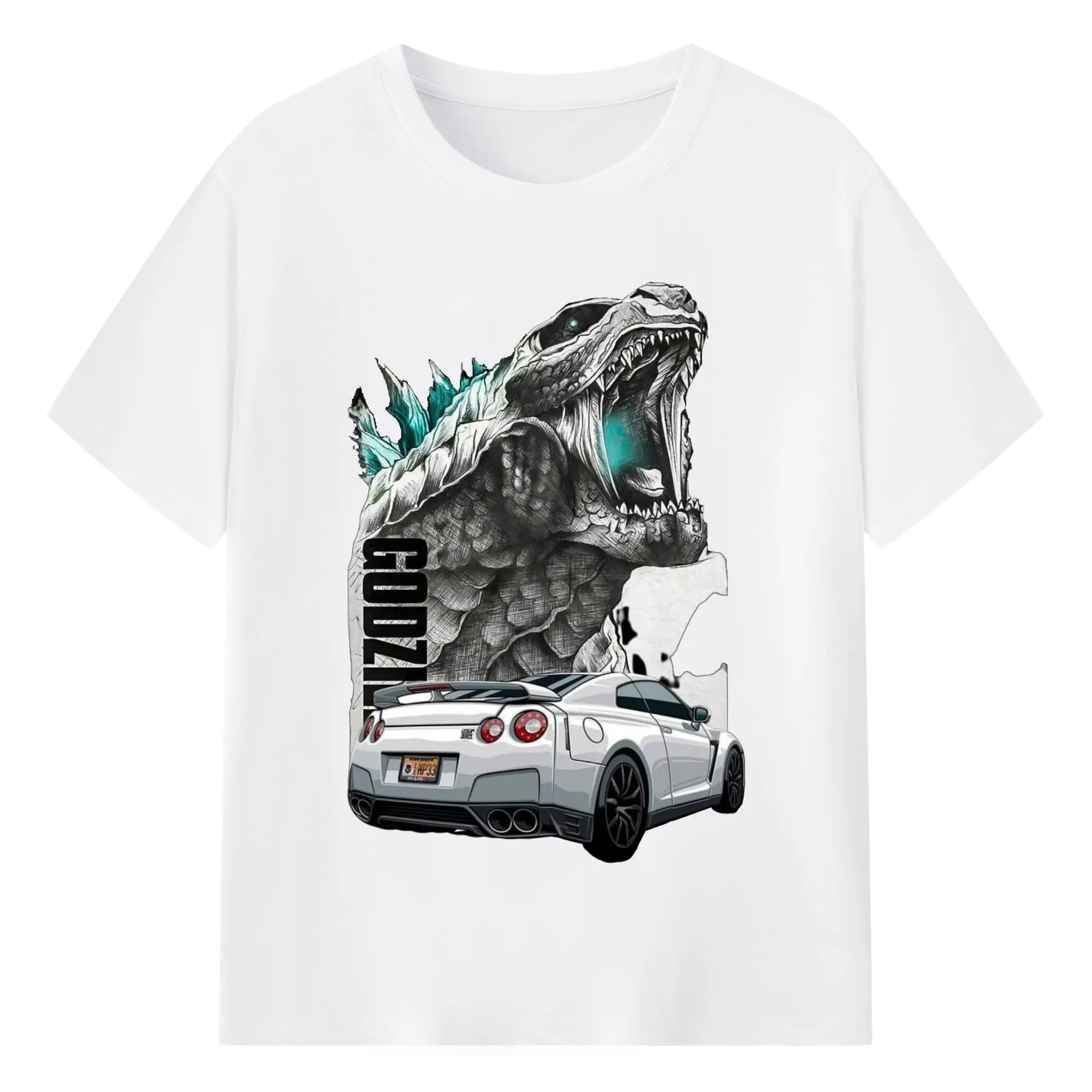 ゴジラ GTRコラボ 日産ゴジラ - 綿100％ 半袖Tシャツ ・ フロントプリント ・ 快適 通気性 ・ 日常使い 散歩 スポーツ用