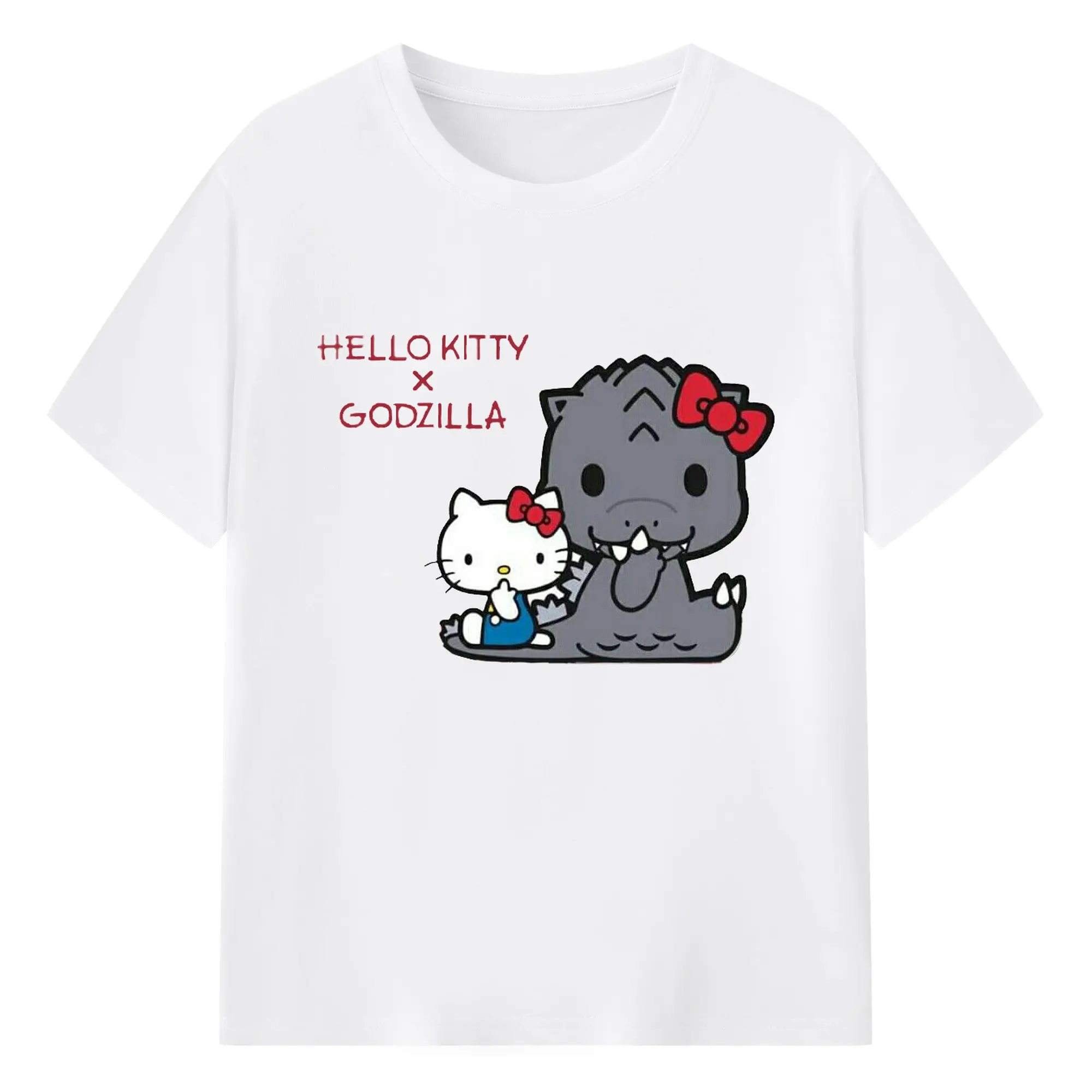 ゴジラ コラボ ハローキティ×ゴジラ特別限定 - 綿100％ 半袖Tシャツ ・ フロントプリント ・ 快適 通気性 ・ 日常使い 散歩 スポーツ用
