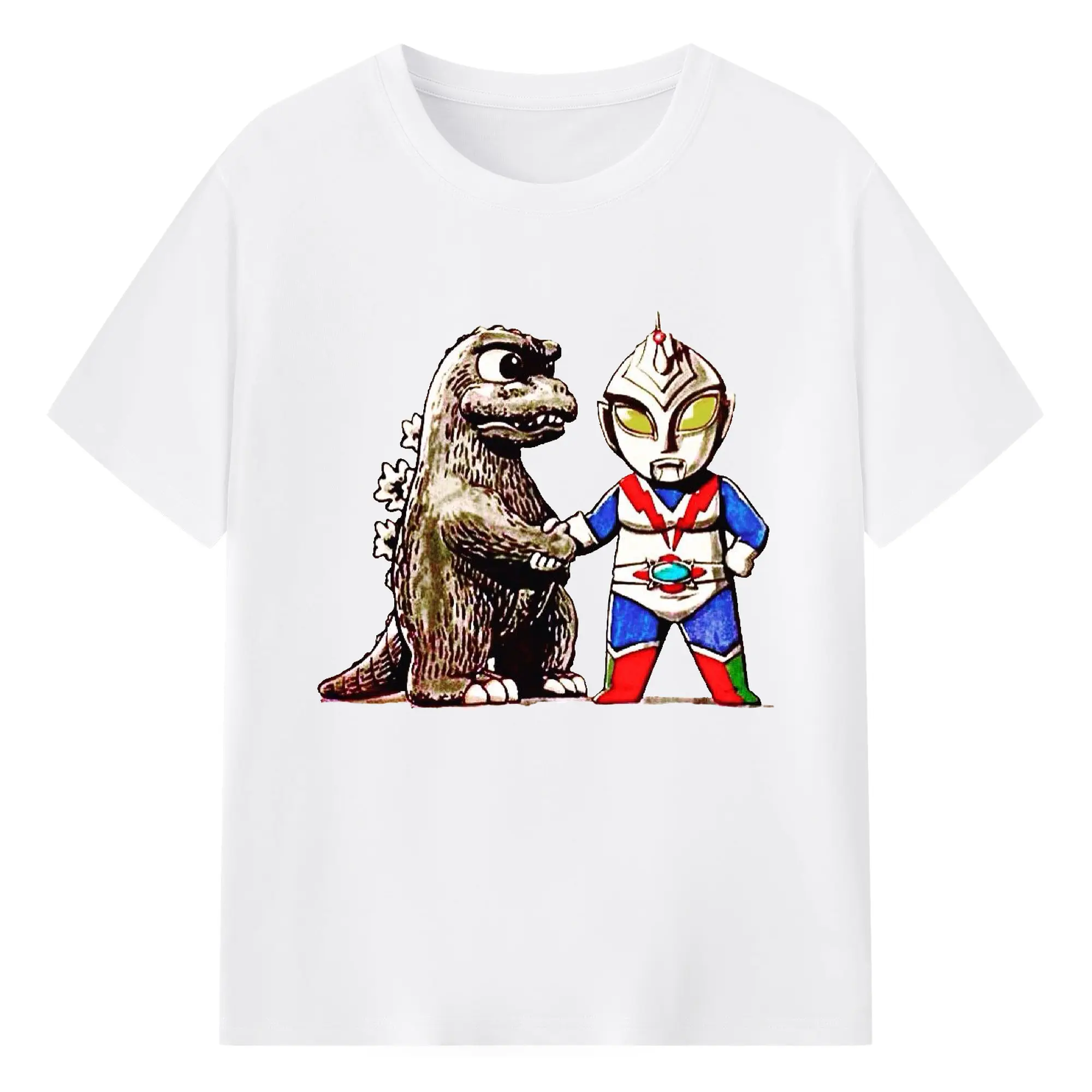 ゴジラ  ウルトラマンコラボ - 綿100％ 半袖Tシャツ ・ フロントプリント ・ 快適 通気性 ・ 日常使い 散歩 スポーツ用