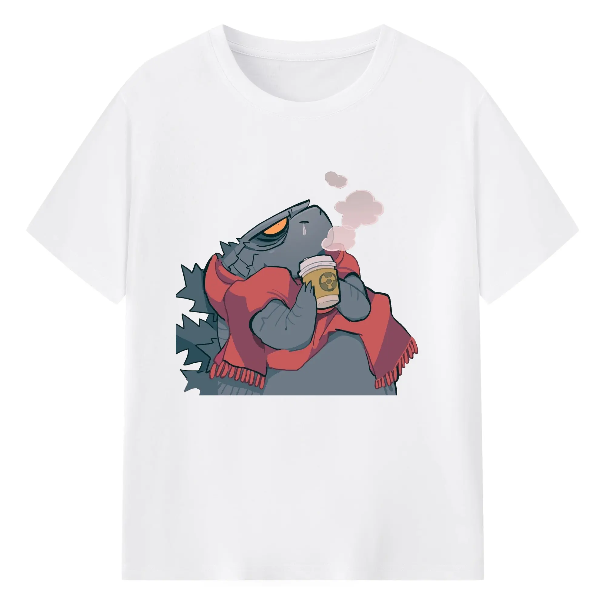 ゴジラの食事タイム - 綿100％ 半袖Tシャツ ・ フロントプリント ・ 快適 通気性 ・ 日常使い 散歩 スポーツ用