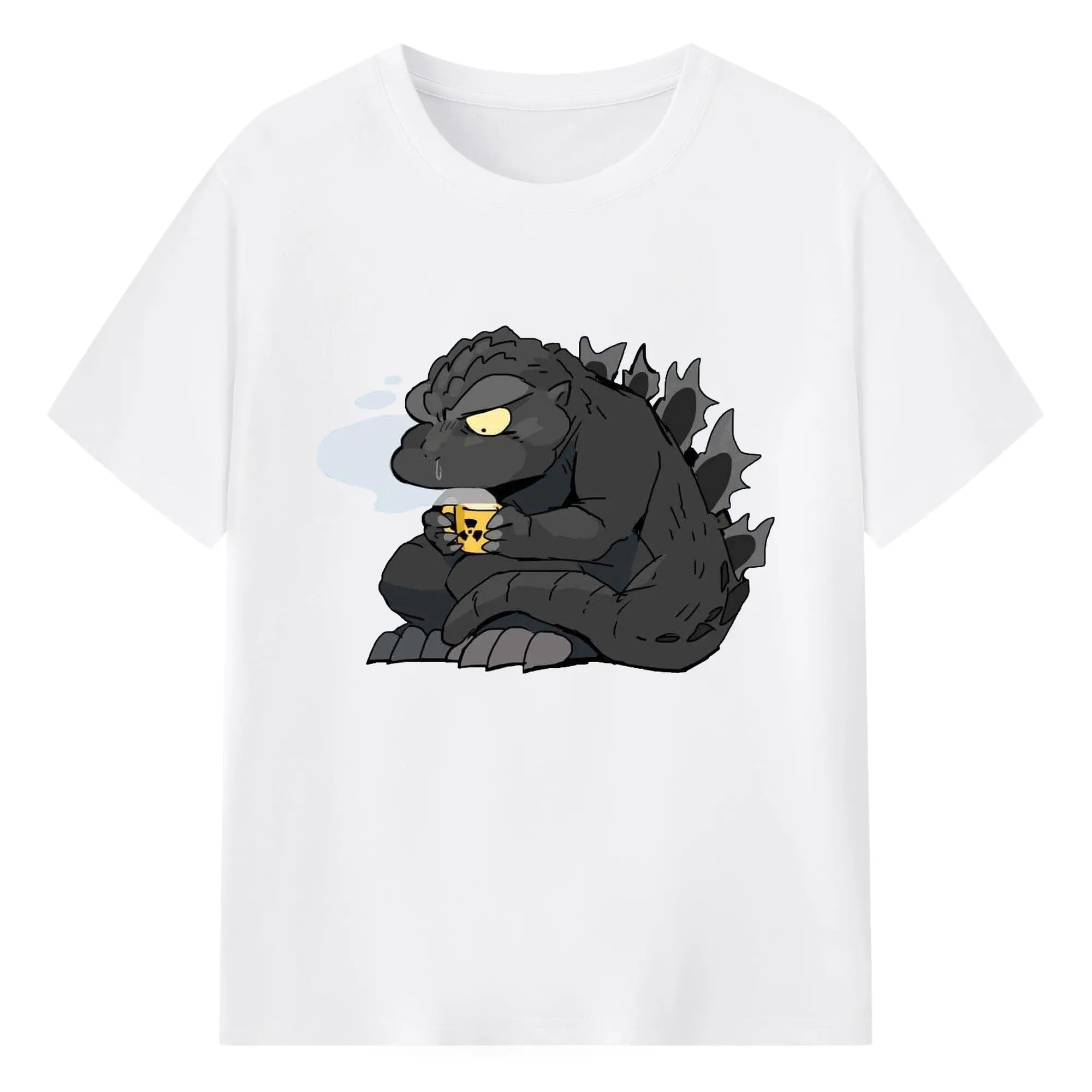 ゴジラの食事タイム - 綿100％ 半袖Tシャツ ・ フロントプリント ・ 快適 通気性 ・ 日常使い 散歩 スポーツ用