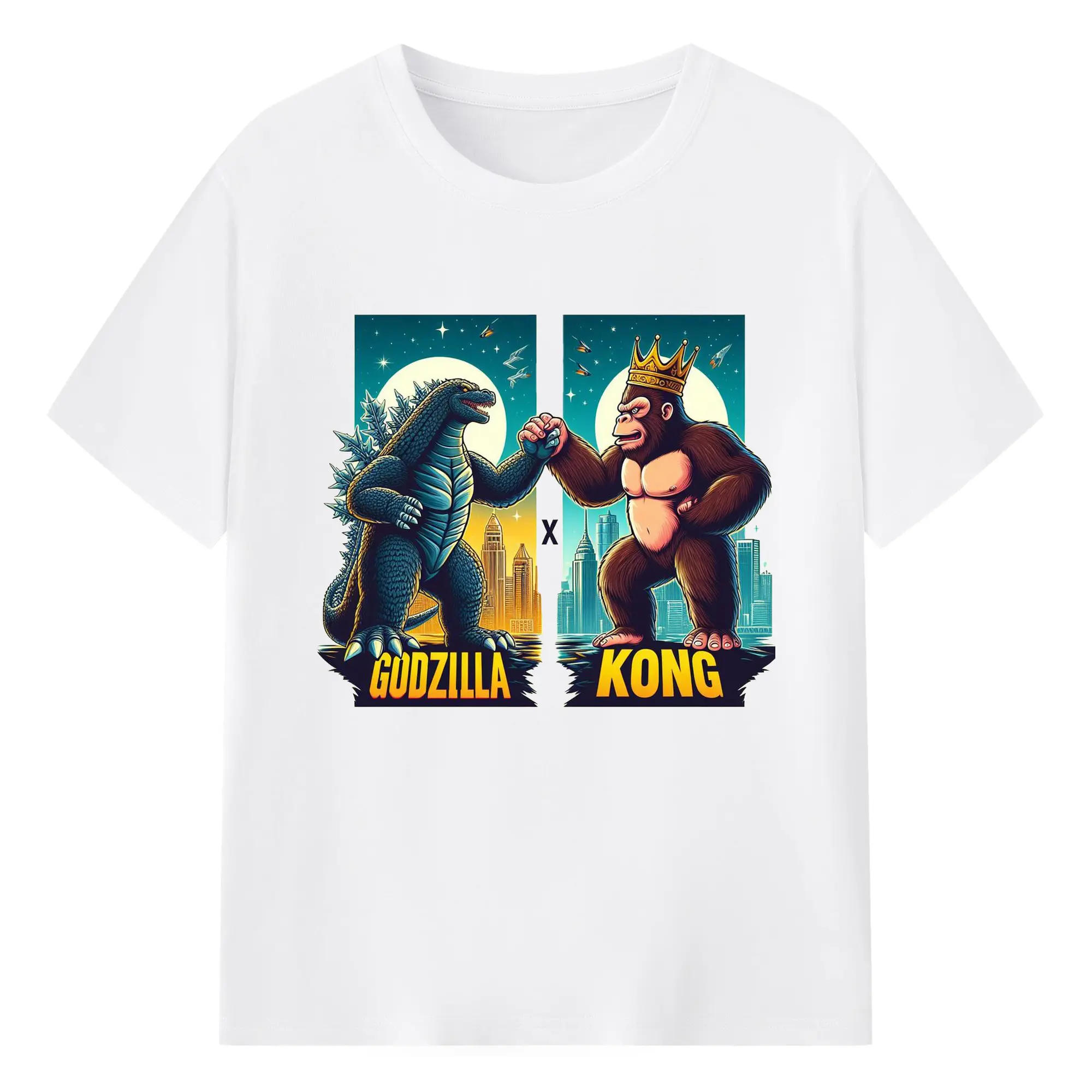 ゴジラ × コング - 綿100％ 半袖Tシャツ ・ フロントプリント ・ 快適 通気性 ・ 日常使い 散歩 スポーツ用