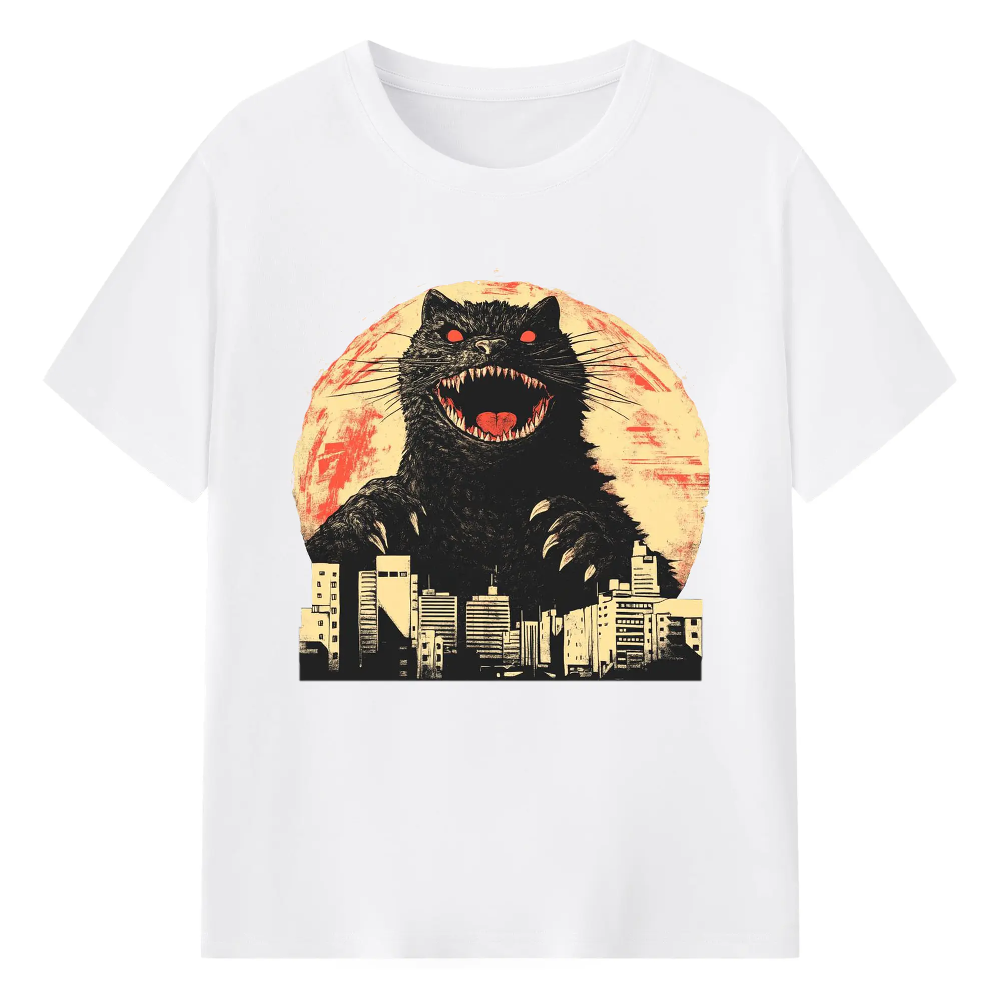 ゴジラ キャットジラ CATZILLA - 綿100％ 半袖Tシャツ ・ フロントプリント ・ 快適 通気性 ・ 日常使い 散歩 スポーツ用