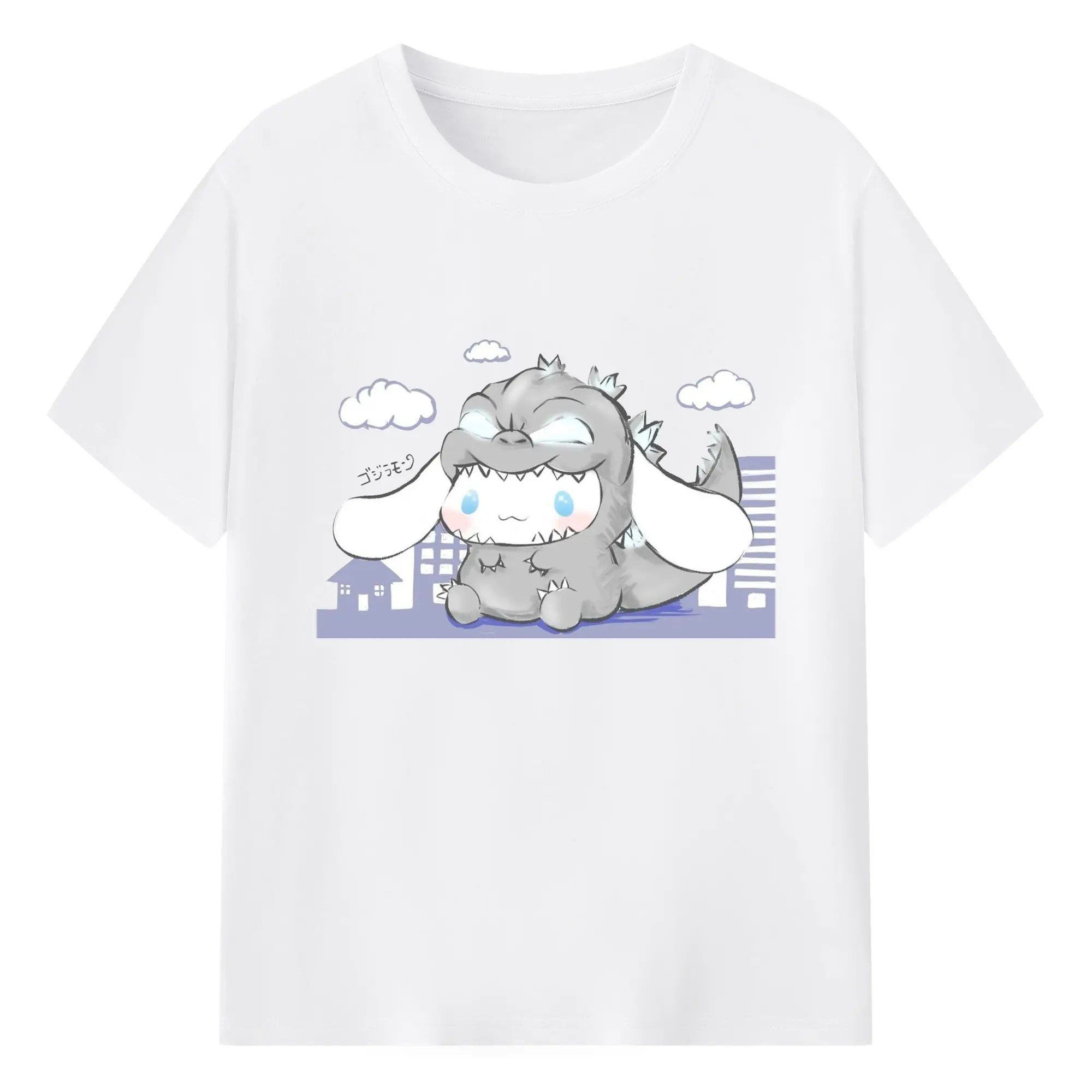 ゴジラ コラボ  シナモロール×ゴジラ - 綿100％ 半袖Tシャツ ・ フロントプリント ・ 快適 通気性 ・ 日常使い 散歩 スポーツ用