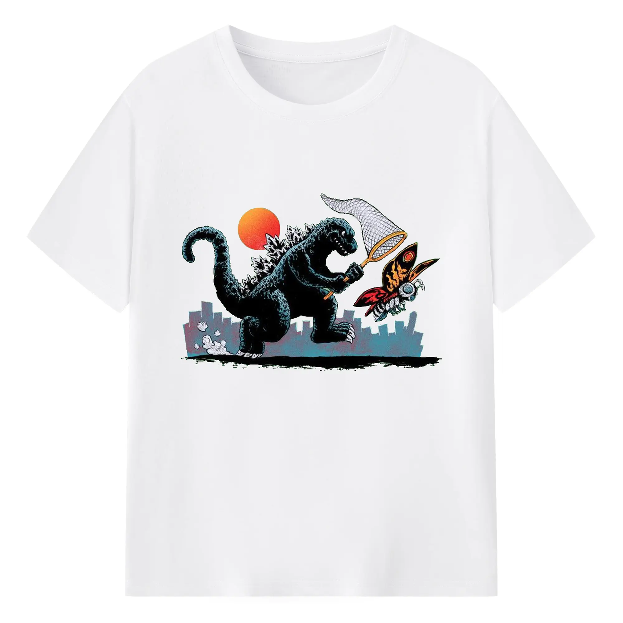ゴジラとモスラ 怪獣アート - 綿100％ 半袖Tシャツ ・ フロントプリント ・ 快適 通気性 ・ 日常使い 散歩 スポーツ用