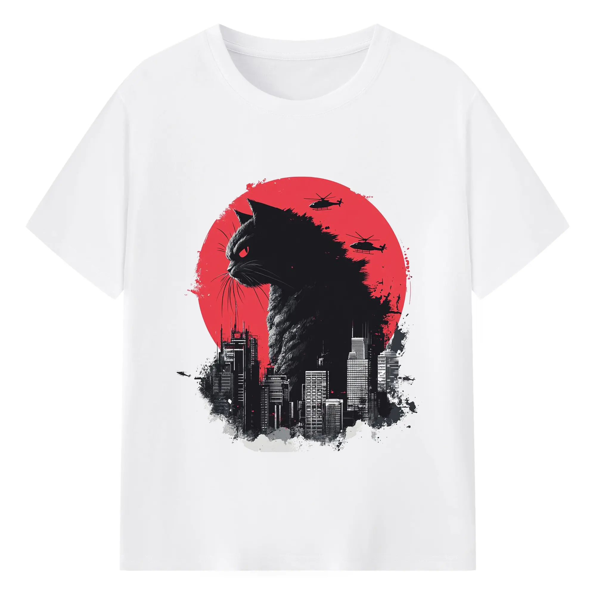 ゴジラ キャットジラ CATZILLA - 綿100％ 半袖Tシャツ ・ フロントプリント ・ 快適 通気性 ・ 日常使い 散歩 スポーツ用