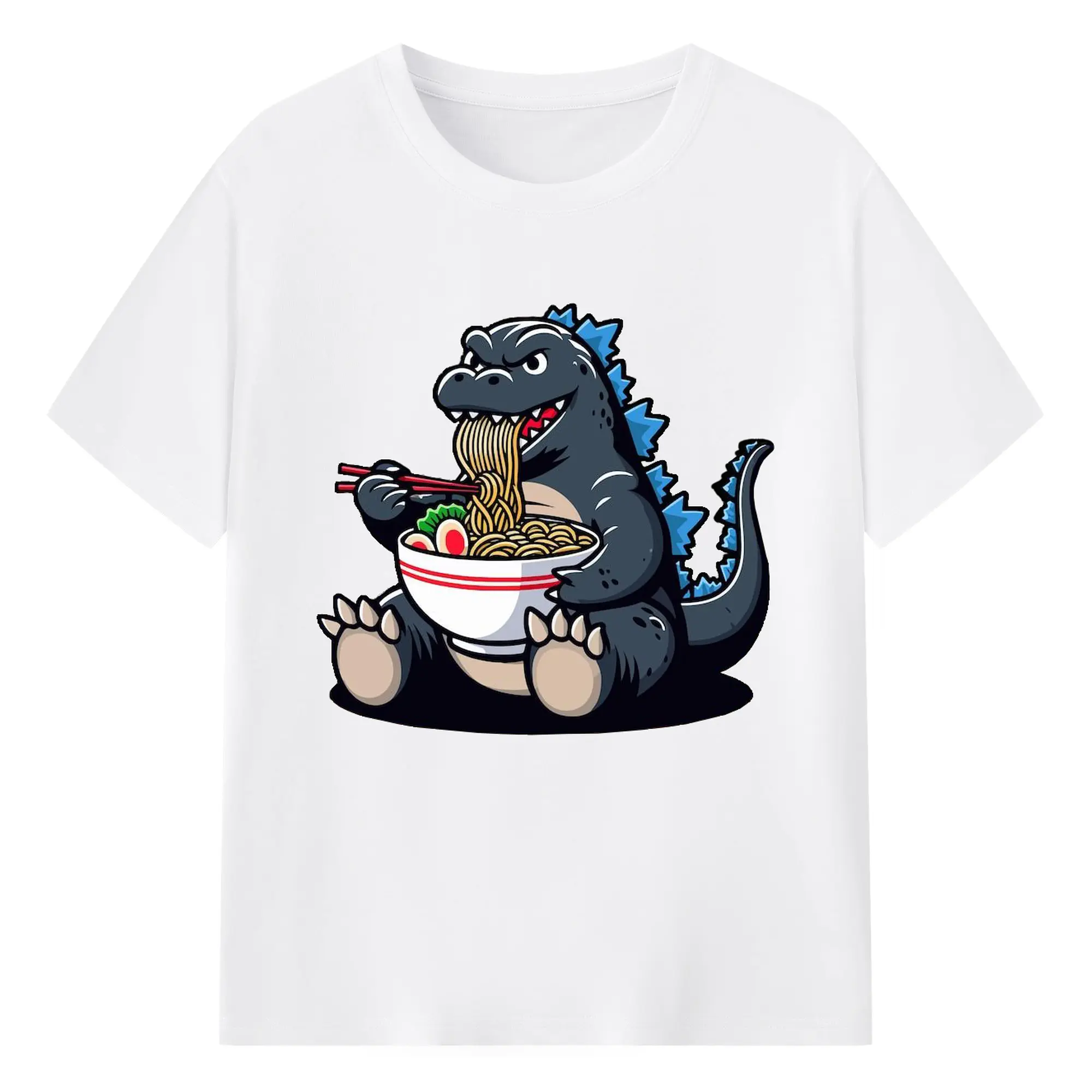 ゴジラの食事タイム - 綿100％ 半袖Tシャツ ・ フロントプリント ・ 快適 通気性 ・ 日常使い 散歩 スポーツ用