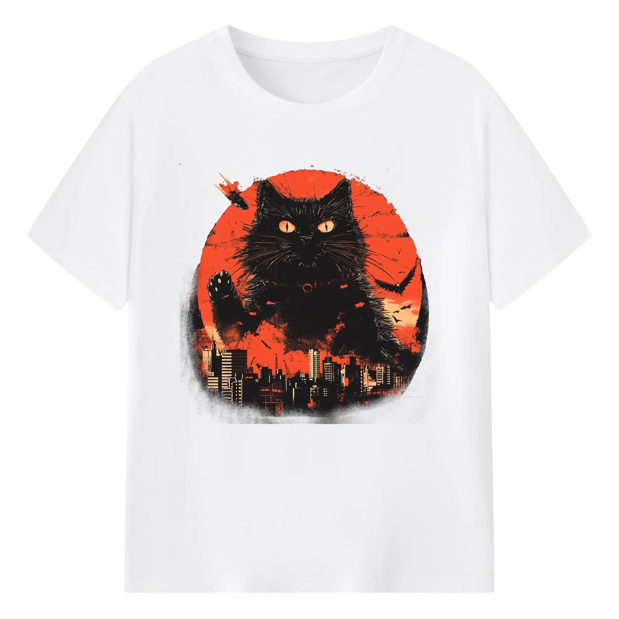 ゴジラ キャットジラ CATZILLA かわいい怪獣 - 綿100％ 半袖Tシャツ ・ フロントプリント ・ 快適 通気性 ・ 日常使い 散歩 スポーツ用