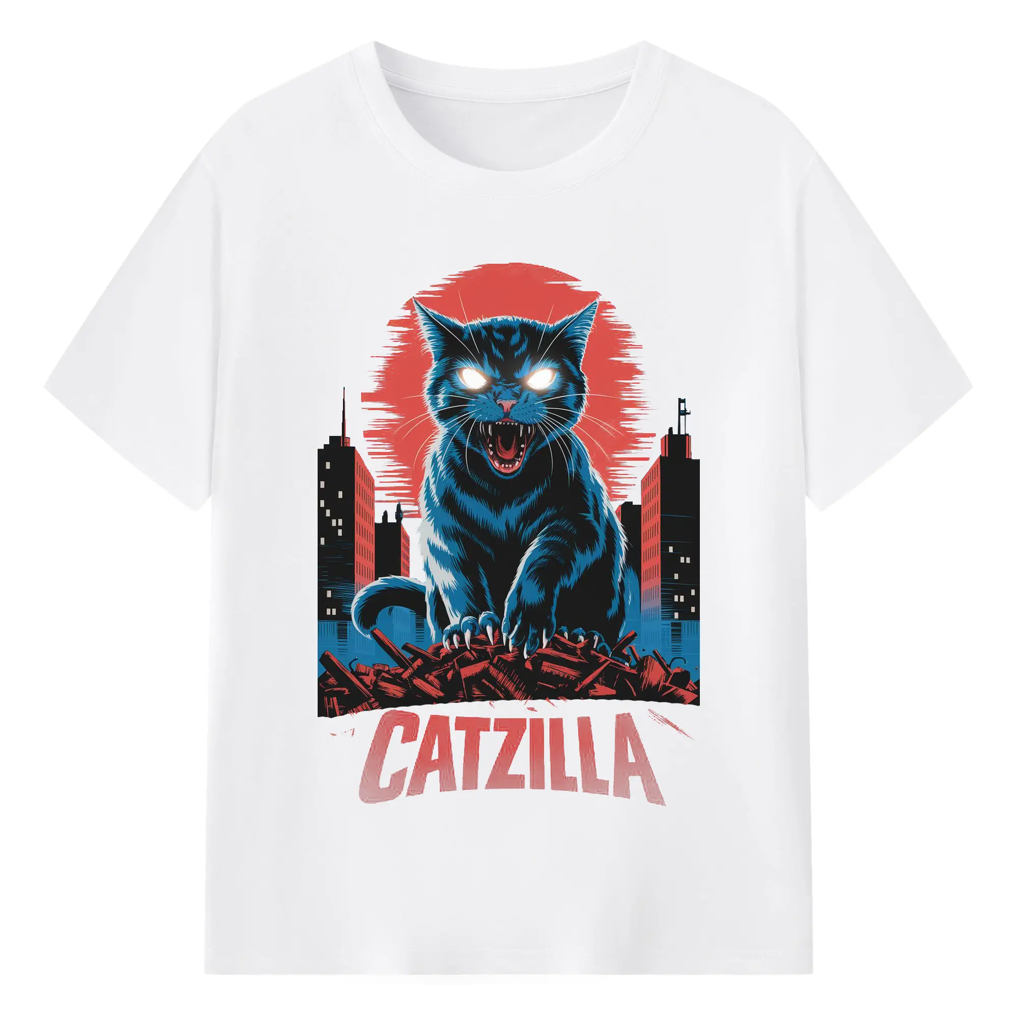 ゴジラ キャットジラ CATZILLA - 綿100％ 半袖Tシャツ ・ フロントプリント ・ 快適 通気性 ・ 日常使い 散歩 スポーツ用