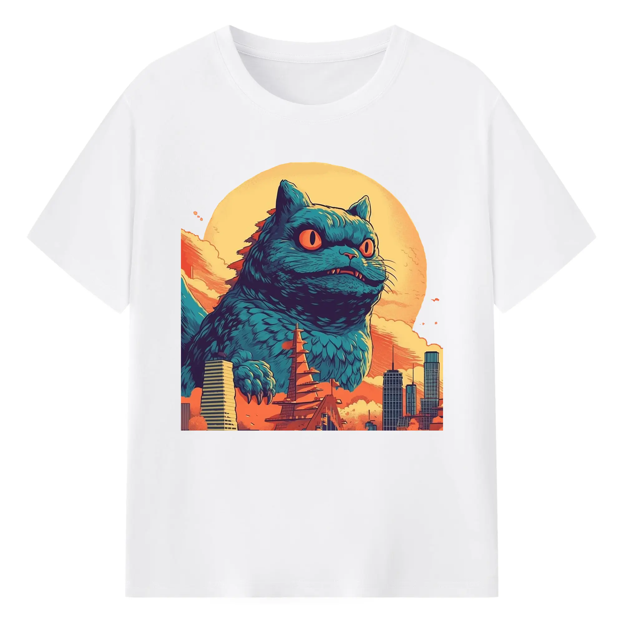 ゴジラ キャットジラ CATZILLA - 綿100％ 半袖Tシャツ ・ フロントプリント ・ 快適 通気性 ・ 日常使い 散歩 スポーツ用