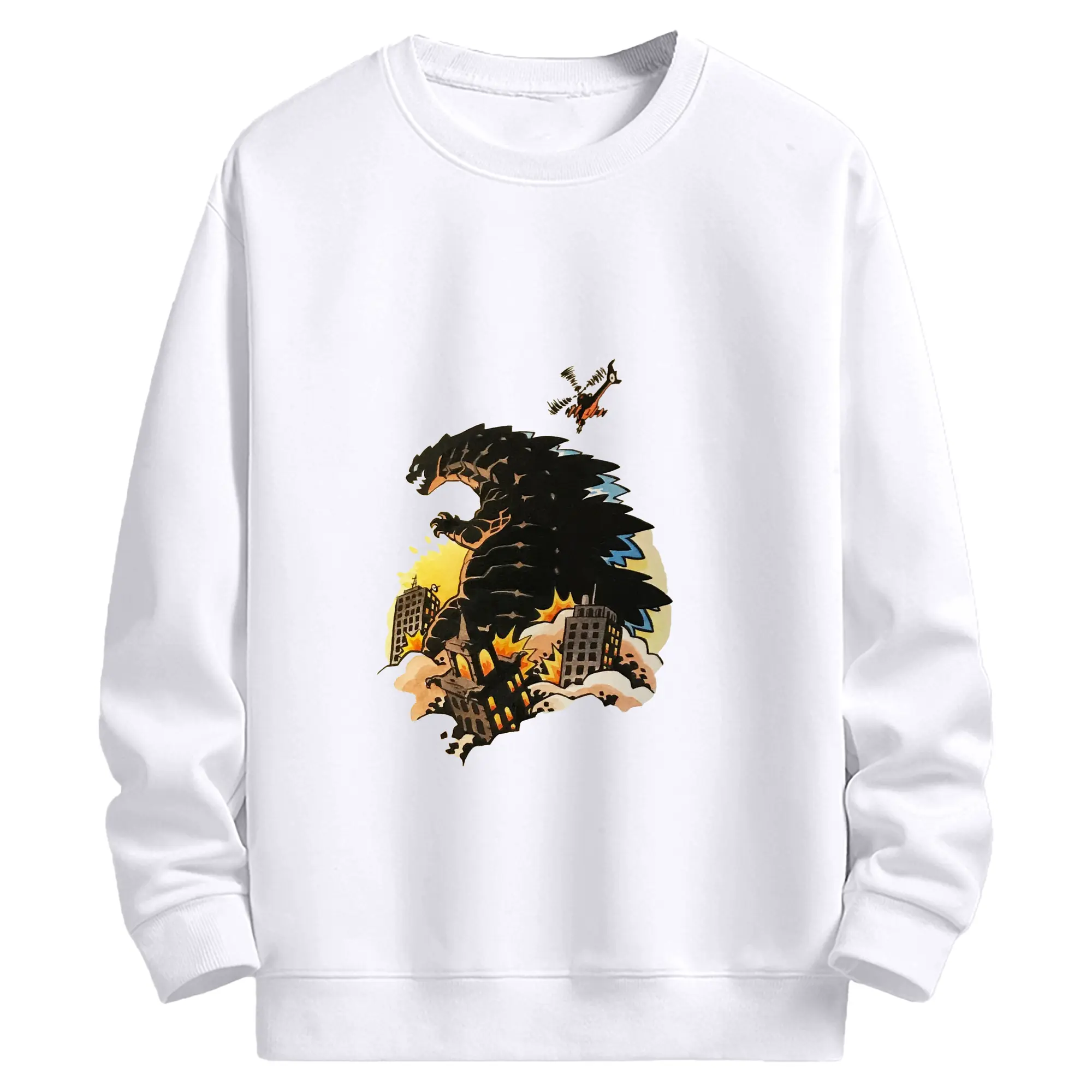 ゴジラ - 高品質 クルーネック スウェット ・ コットン59％ ポリエステル41％ ・ ユニセックス 長袖 トレーナー ・ カジュアル デイリー スポーツ 散歩用