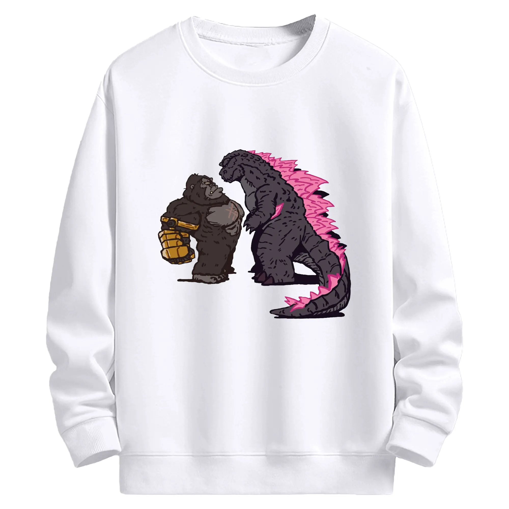 ゴジラ × コング - 高品質 クルーネック スウェット ・ コットン59％ ポリエステル41％ ・ ユニセックス 長袖 トレーナー ・ カジュアル デイリー スポーツ 散歩用