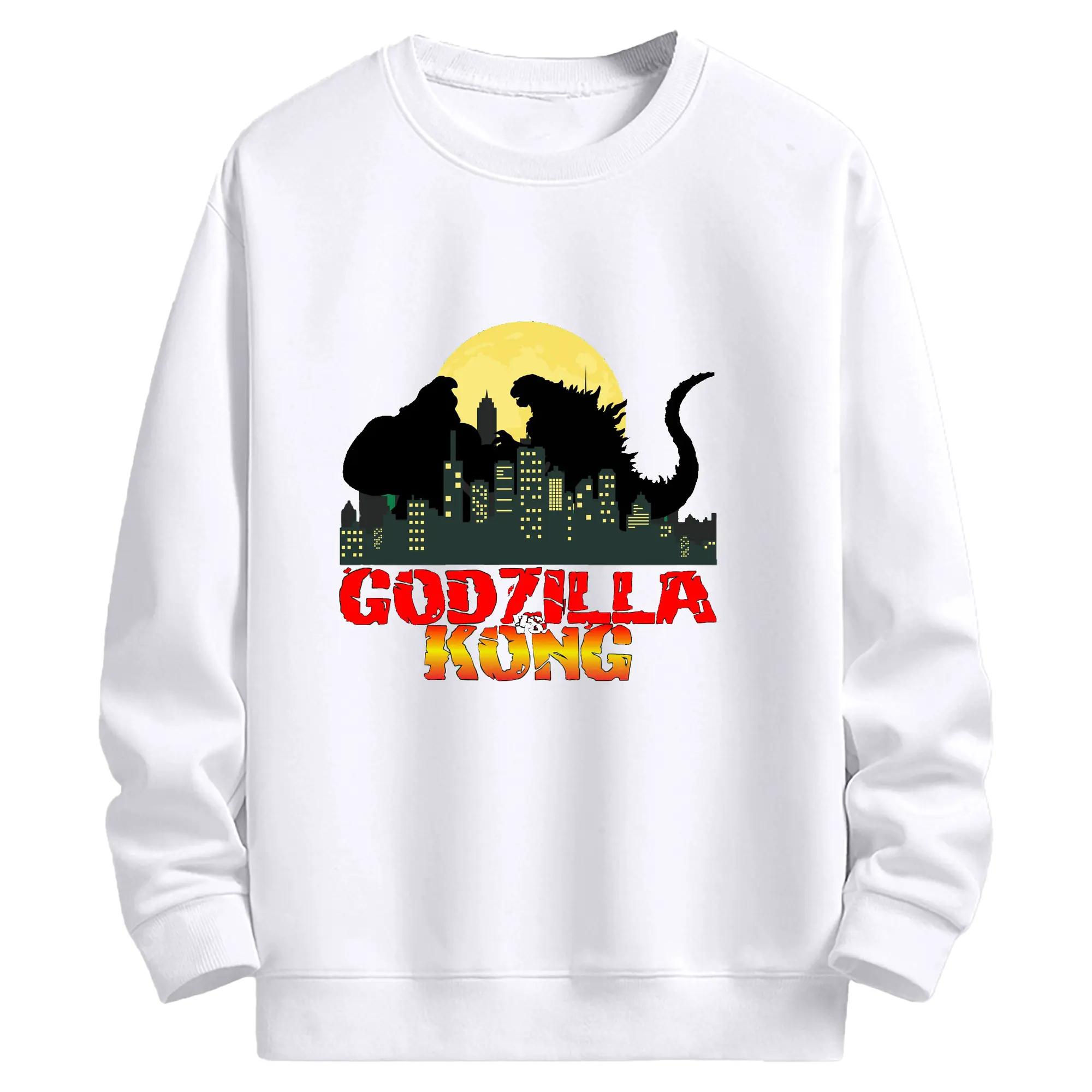 ゴジラ × コング  都市破壊 - 高品質 クルーネック スウェット ・ コットン59％ ポリエステル41％ ・ ユニセックス 長袖 トレーナー ・ カジュアル デイリー スポーツ 散歩用