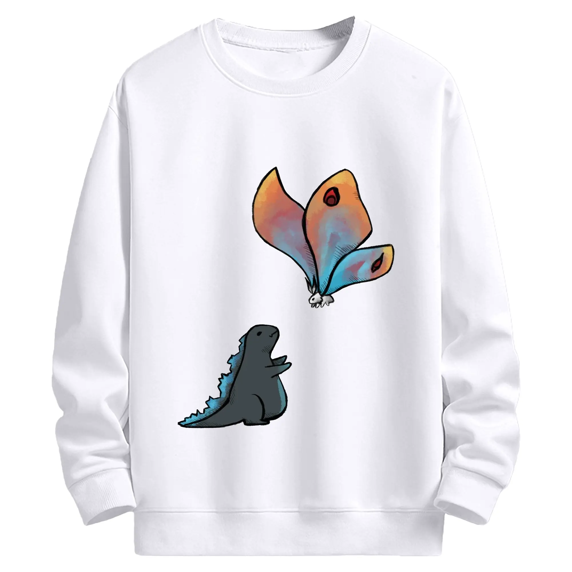 ゴジラとモスラ ゴジラの進化 ゴジラの足音 - 高品質 クルーネック スウェット ・ コットン59％ ポリエステル41％ ・ ユニセックス 長袖 トレーナー ・ カジュアル デイリー スポーツ 散歩用