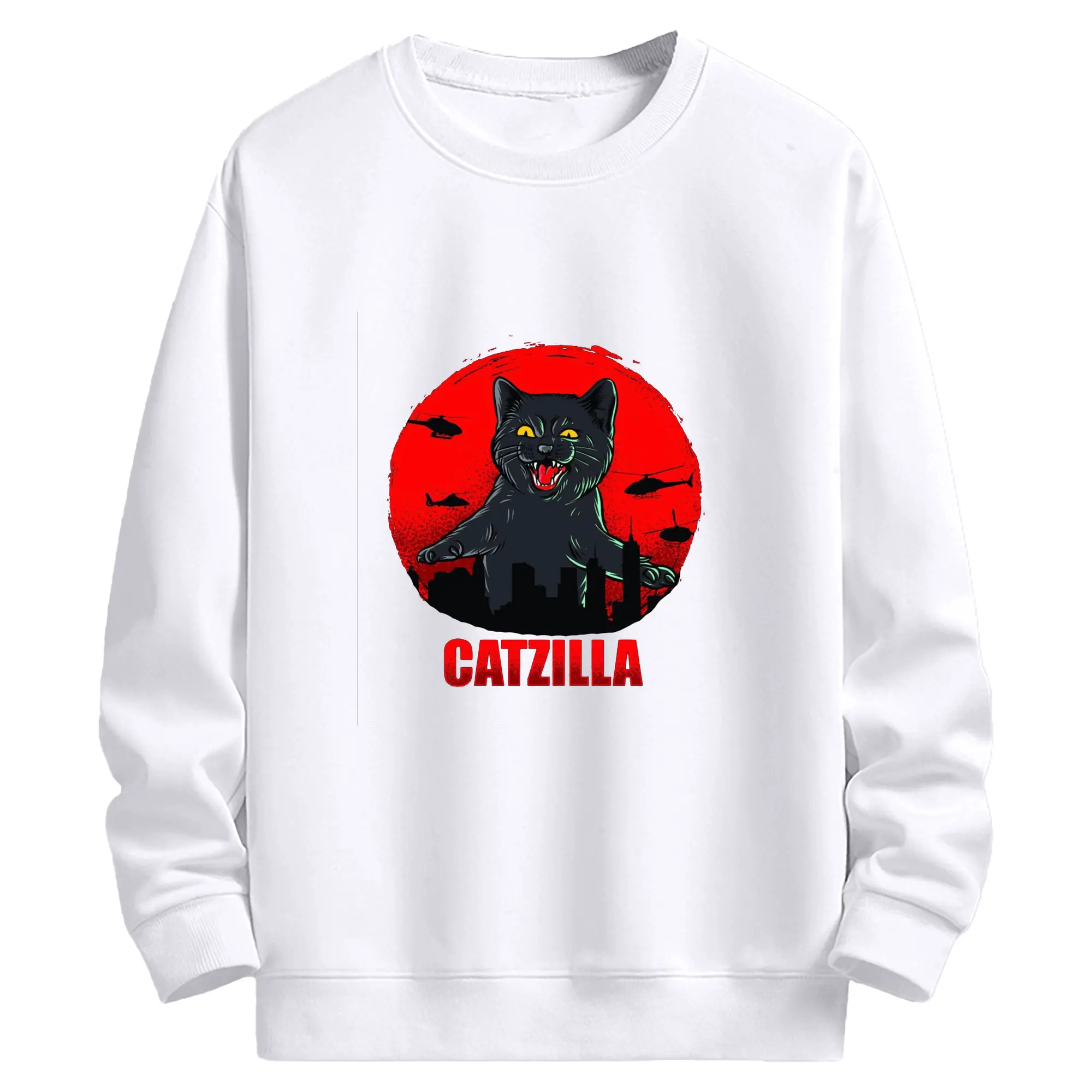 ゴジラ キャットジラ CATZILLA - 高品質 クルーネック スウェット ・ コットン59％ ポリエステル41％ ・ ユニセックス 長袖 トレーナー ・ カジュアル デイリー スポーツ 散歩用